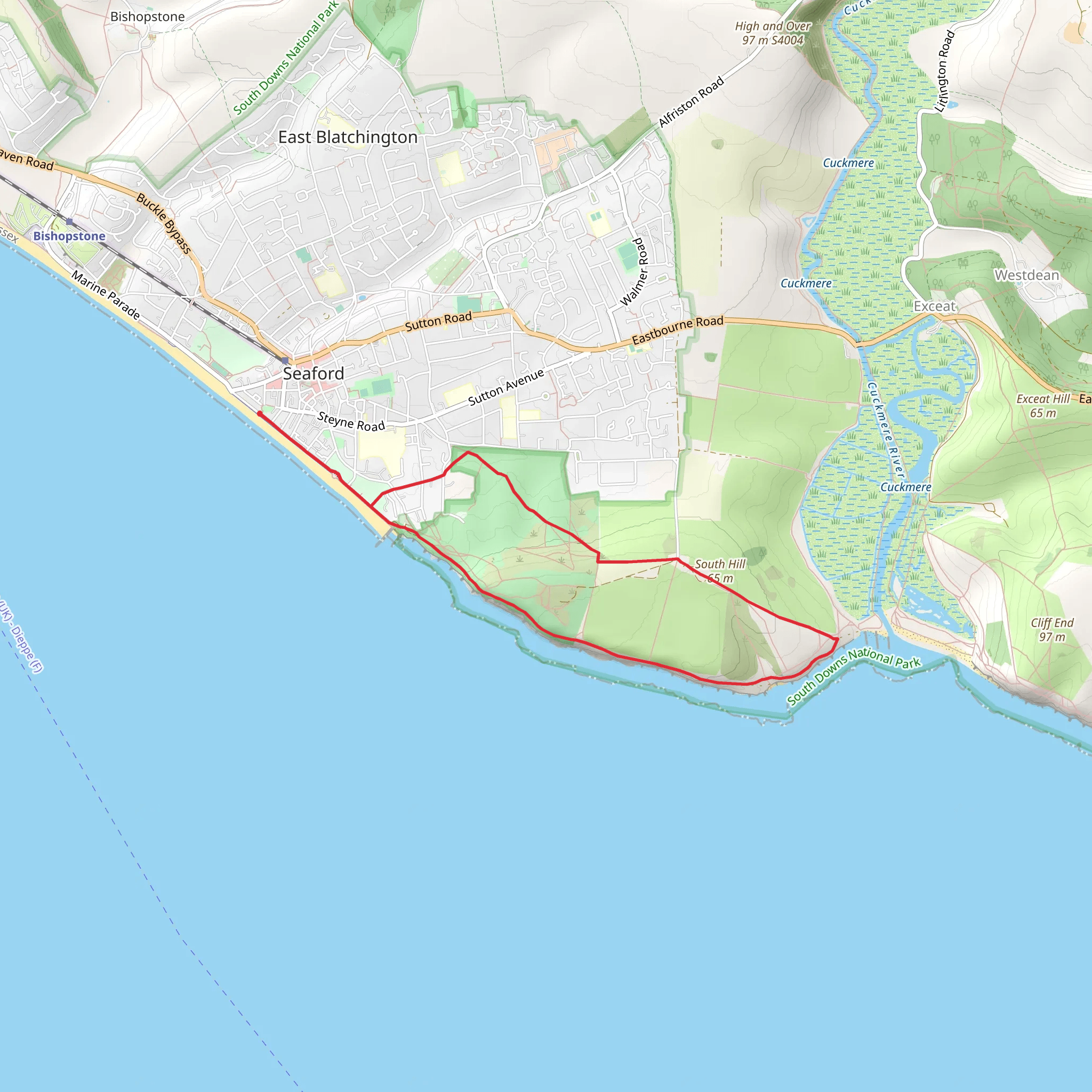 Hope Gap Beach and South Hill via Vanguard Way mobile static map