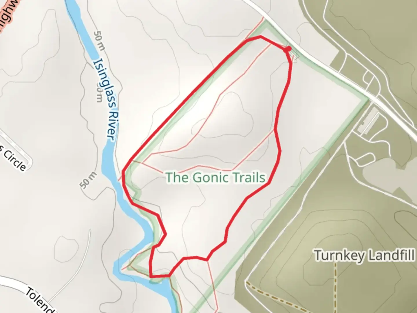 An image depicting the trail Isinglass River fron Rochester Neck Road and its surrounding area.