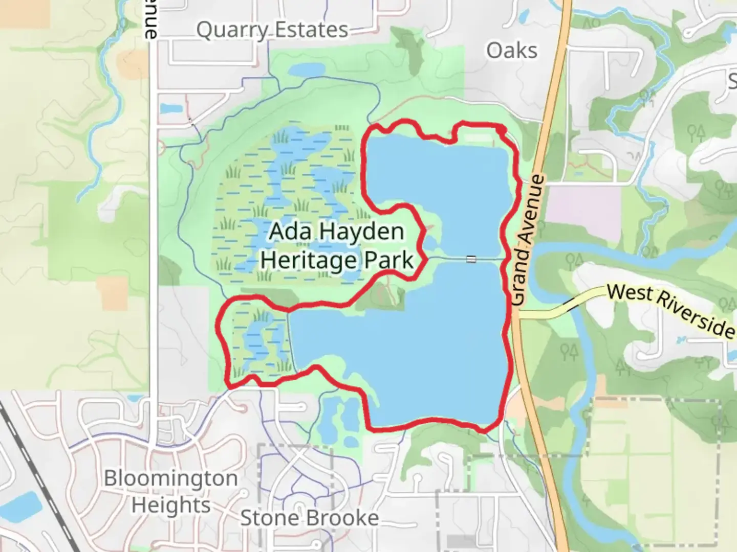 An image depicting the trail Ada Hayden Lake Loop and its surrounding area.