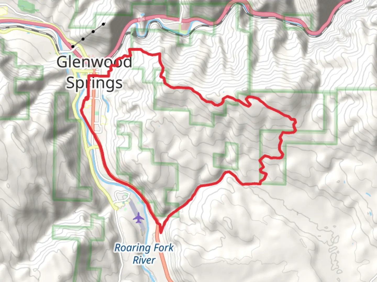 An image depicting the trail Rio Grande and Lookout Mount Loop Trail and its surrounding area.