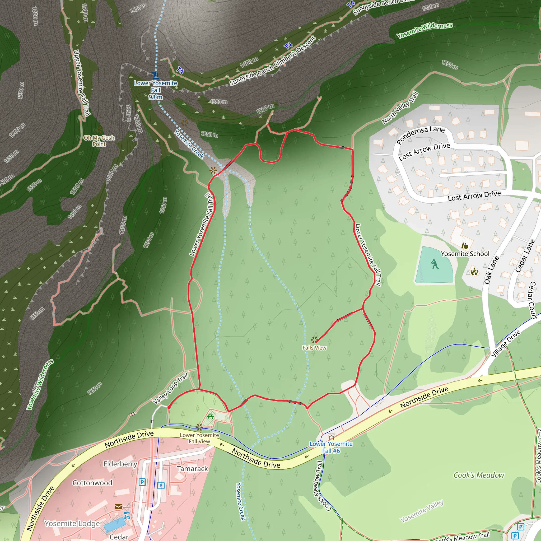 Lower Yosemite Fall Trail mobile static map