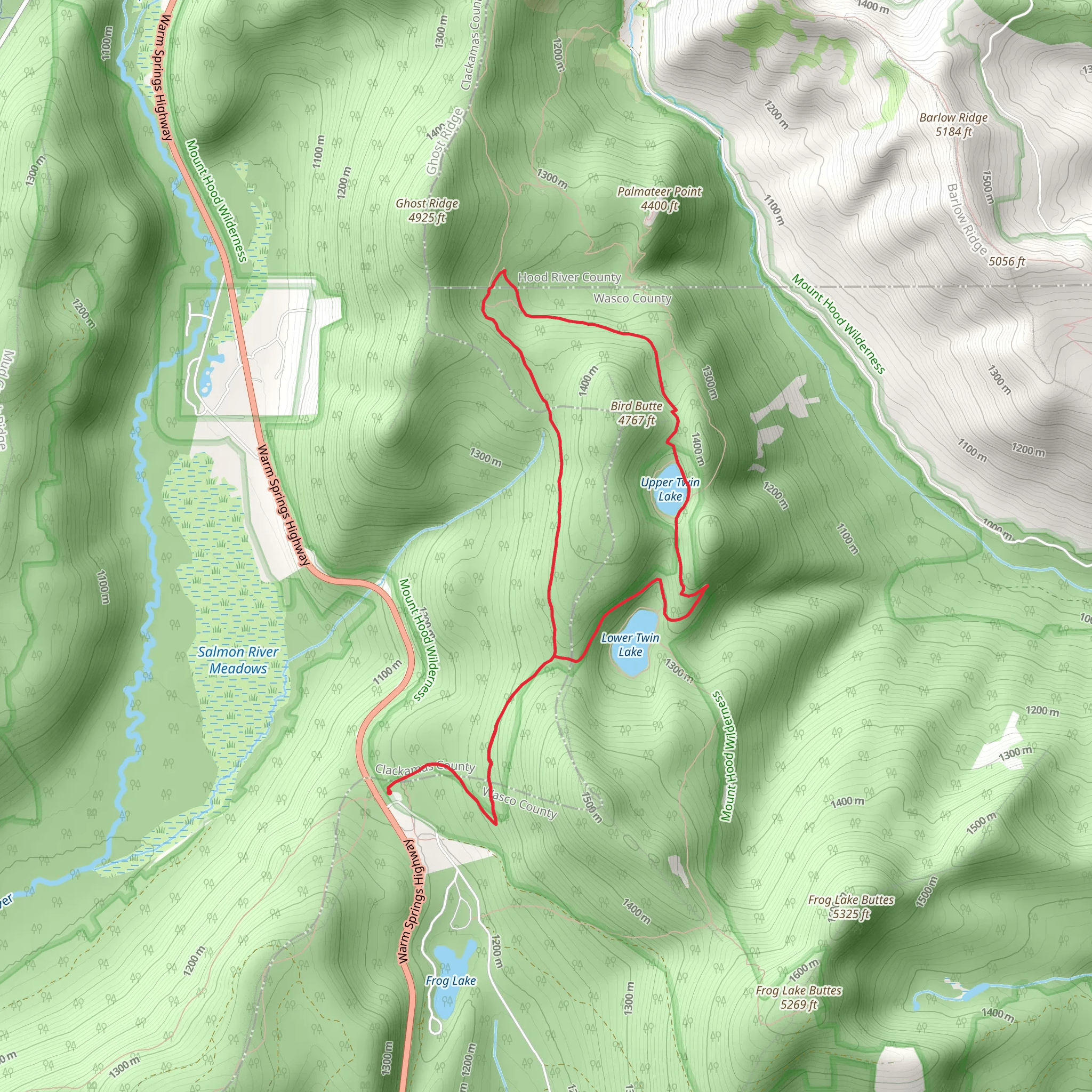 Upper Twin Lake, Lower Twin Lake and Bird Buttr Loop mobile static map