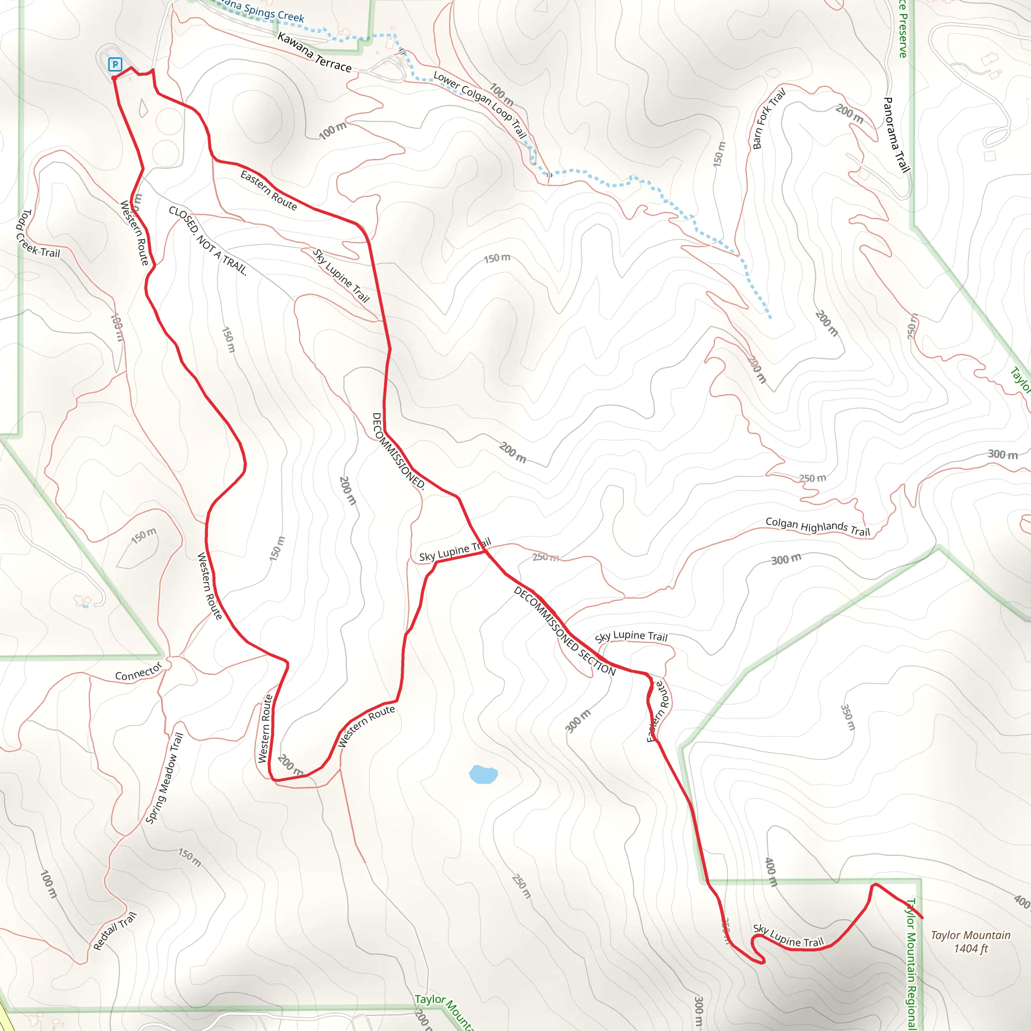 Taylor Mountain - Western Route - Eastern Route Sky Lupine Loop Trail mobile static map