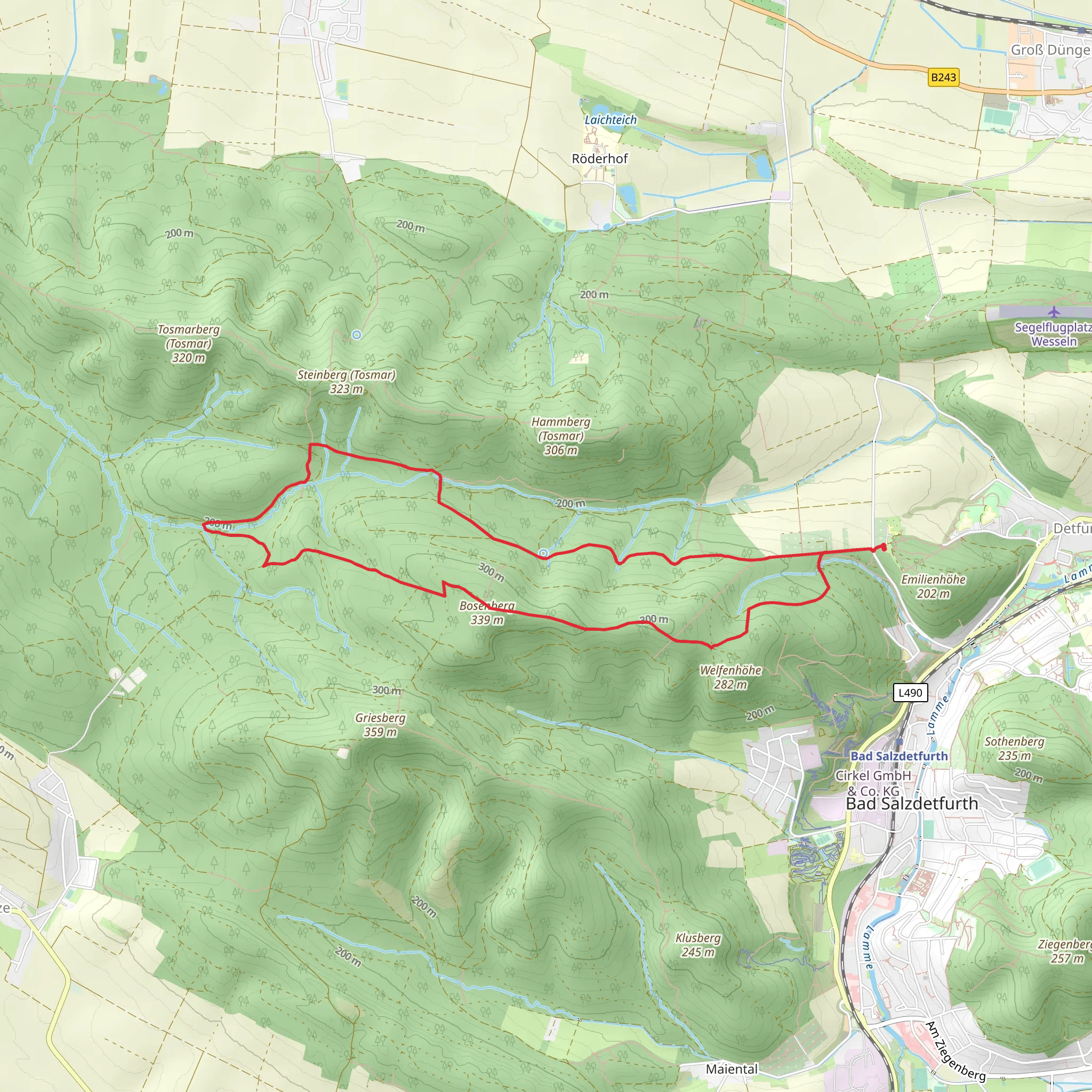 Kabus Turm, Rosenberg and Salzdetfurther Wald Loop via Burgweg mobile static map