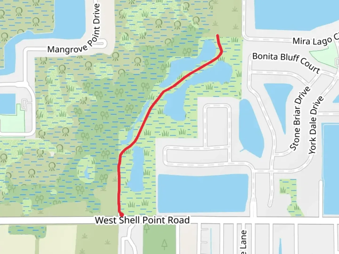 An image depicting the trail West Shell Point Road and its surrounding area.