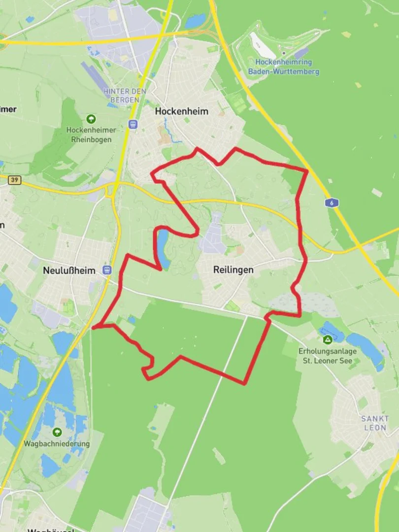 An image depicting the trail Reilingen Loop via Reilinger See and its surrounding area.