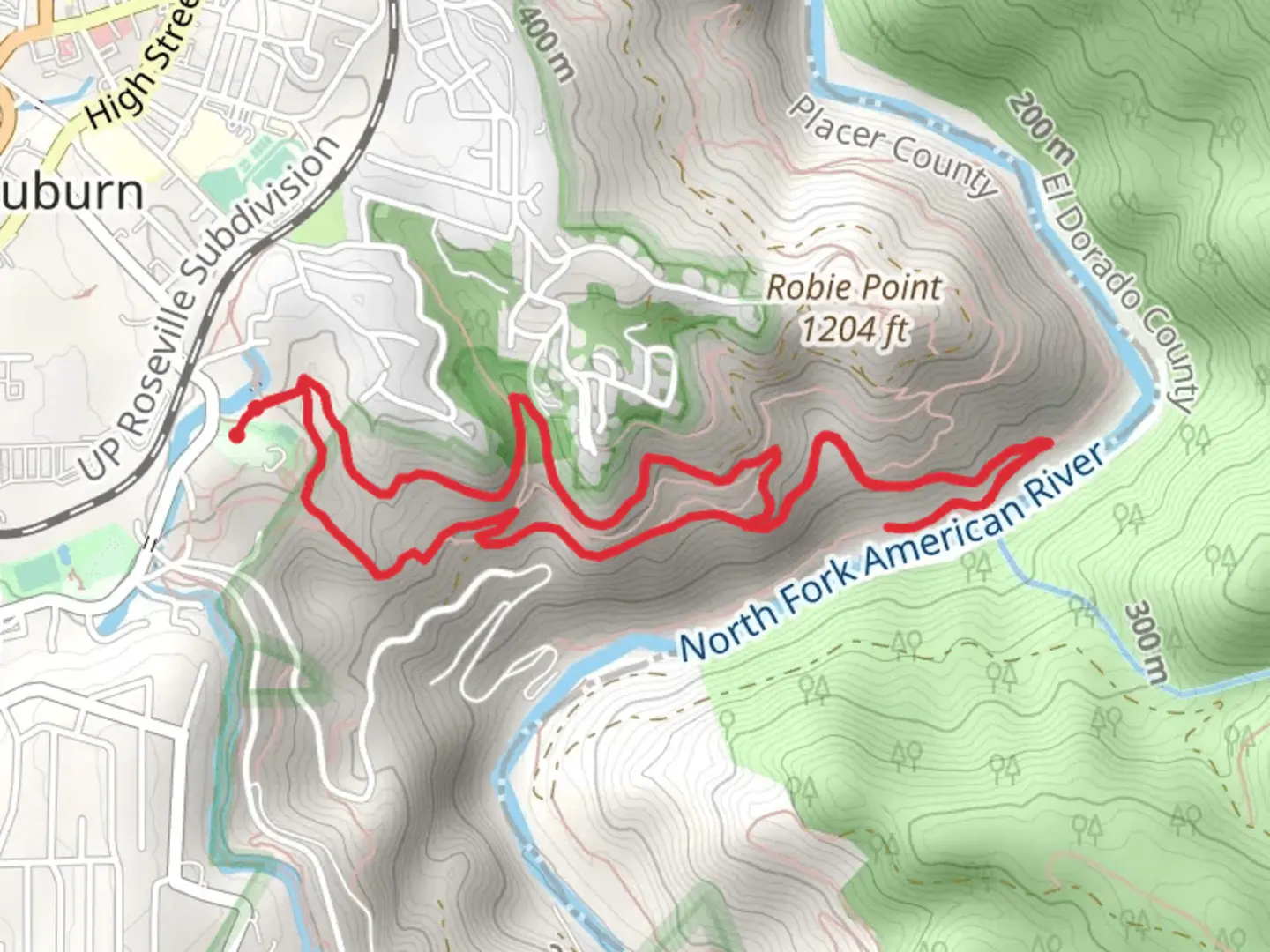 An image depicting the trail Western States, Tamaroo Bar and Robie Point Fuel Break Loop Trail and its surrounding area.