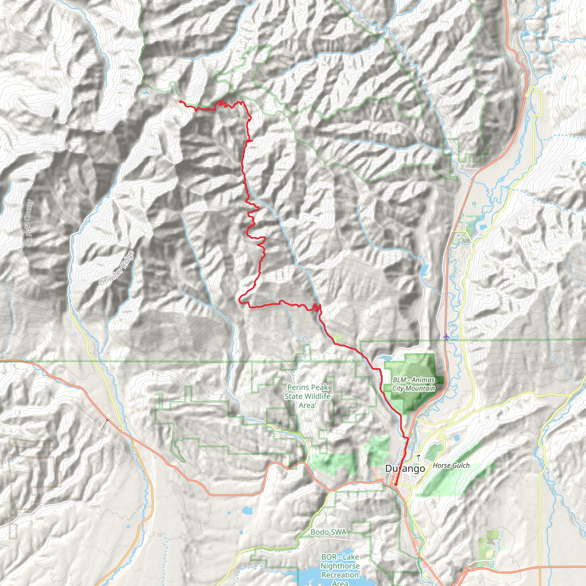 Colorado Trail to Durango and SIlverton Narrow Gauge Railroad mobile static map