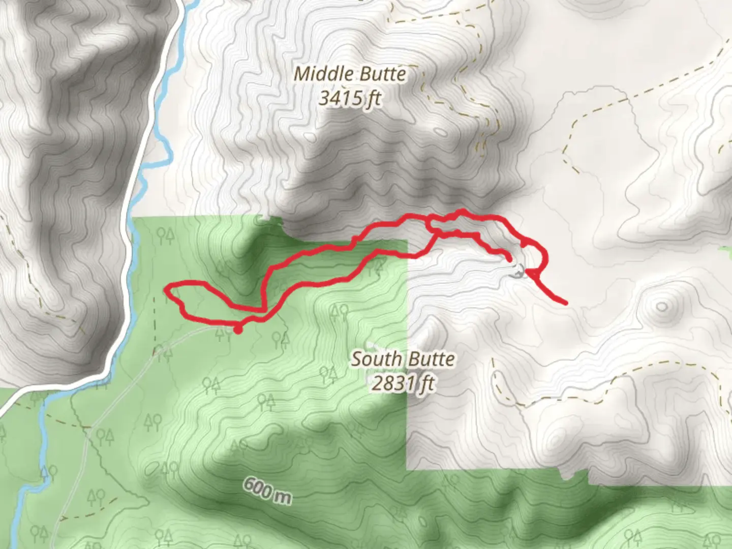 An image depicting the trail Falls Creek Loop Trail and its surrounding area.