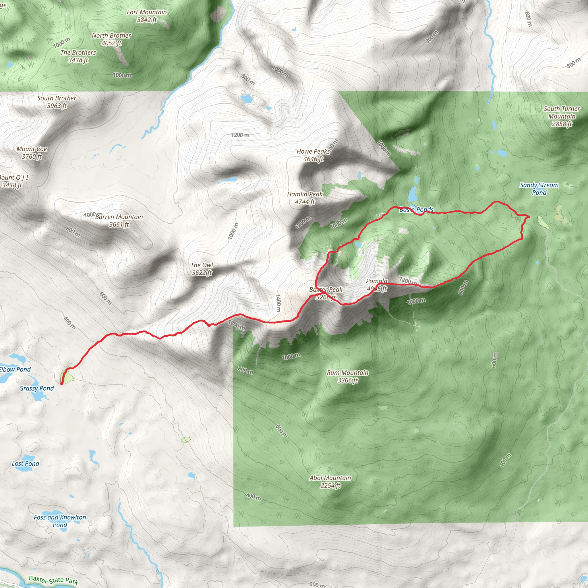 Helon Taylor Trail and Chimney Pond Trail Loop mobile static map