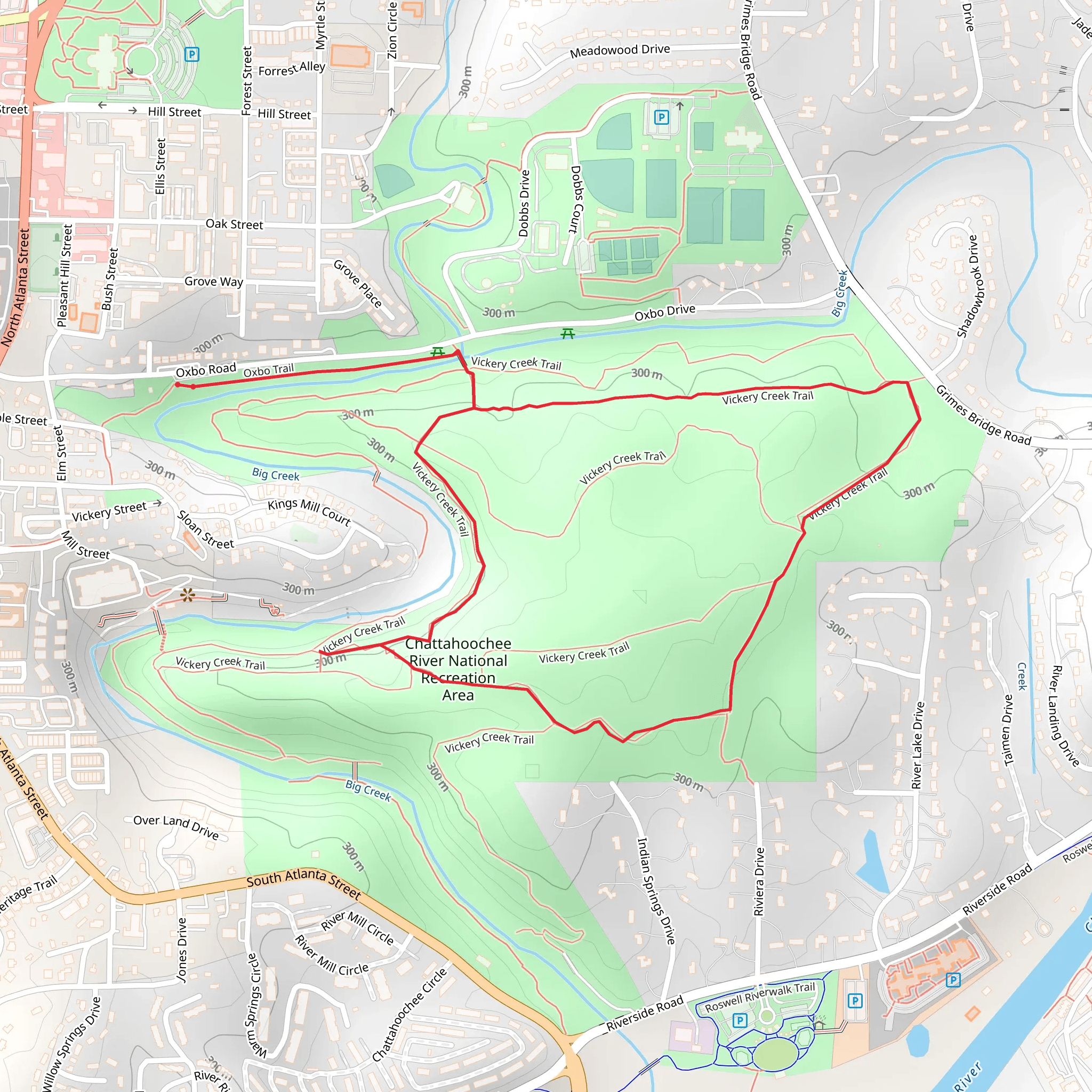 Oxbo and Victory Creek Loop Trail mobile static map