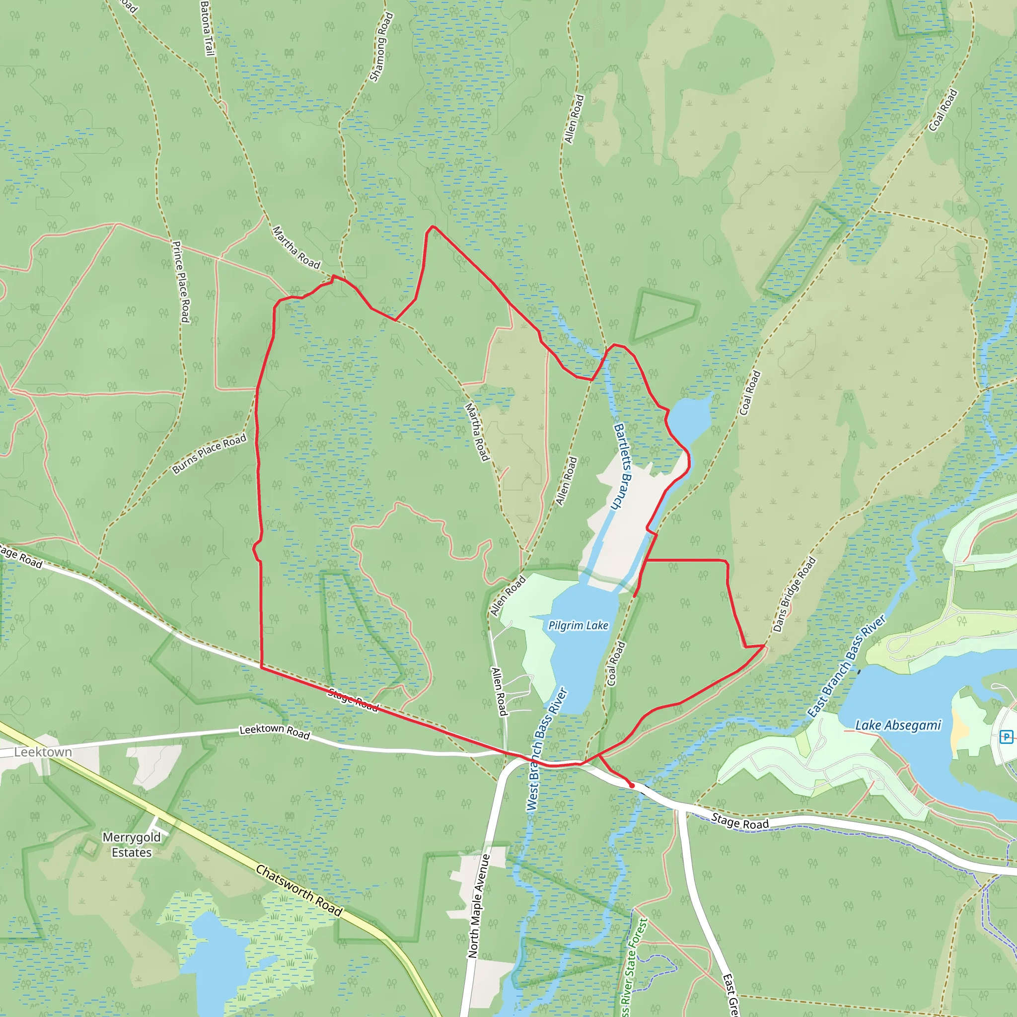 Pilgrim Lake, Batona and Old Batona Loop Trail mobile static map