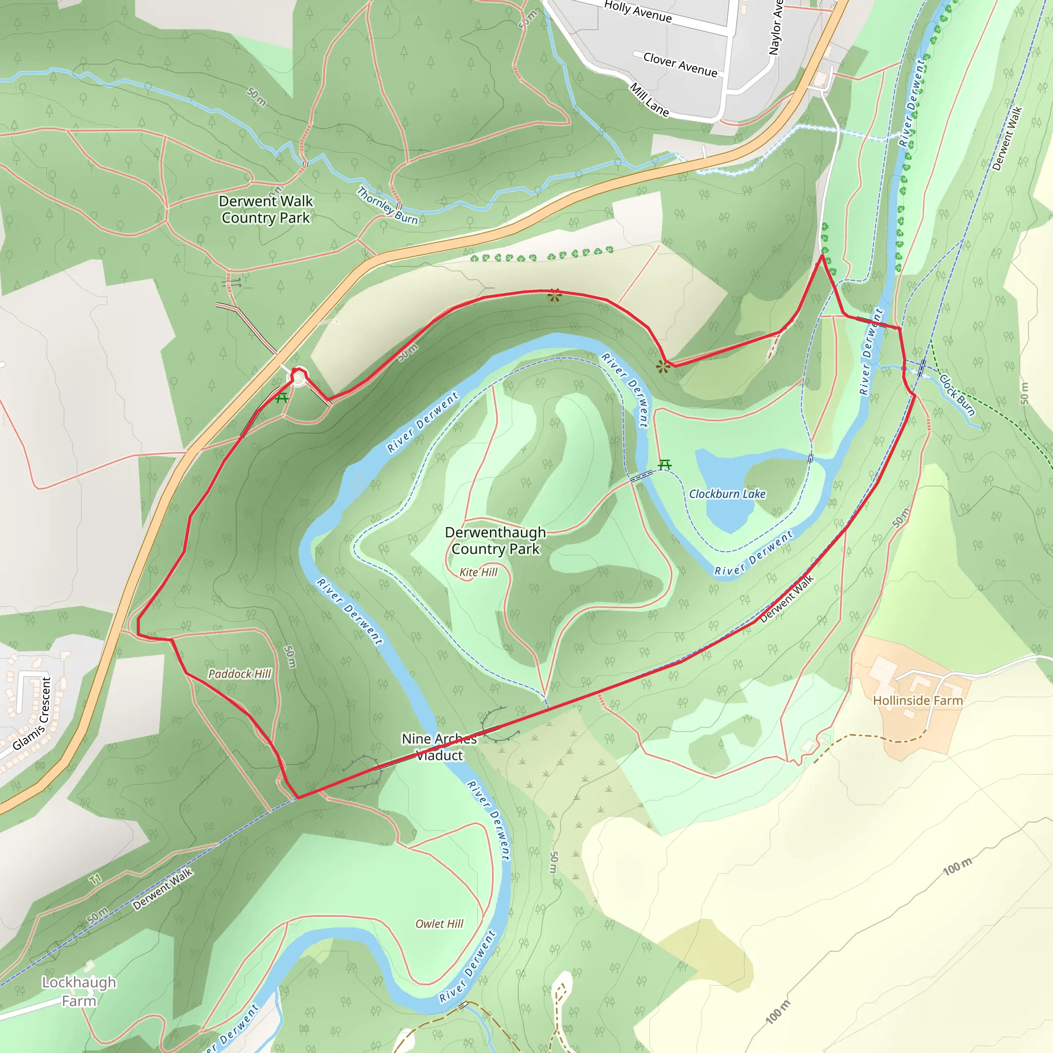 Butterfly Bridge and Nice Arches Viaduct Loop- Derwent Walk Country Park mobile static map
