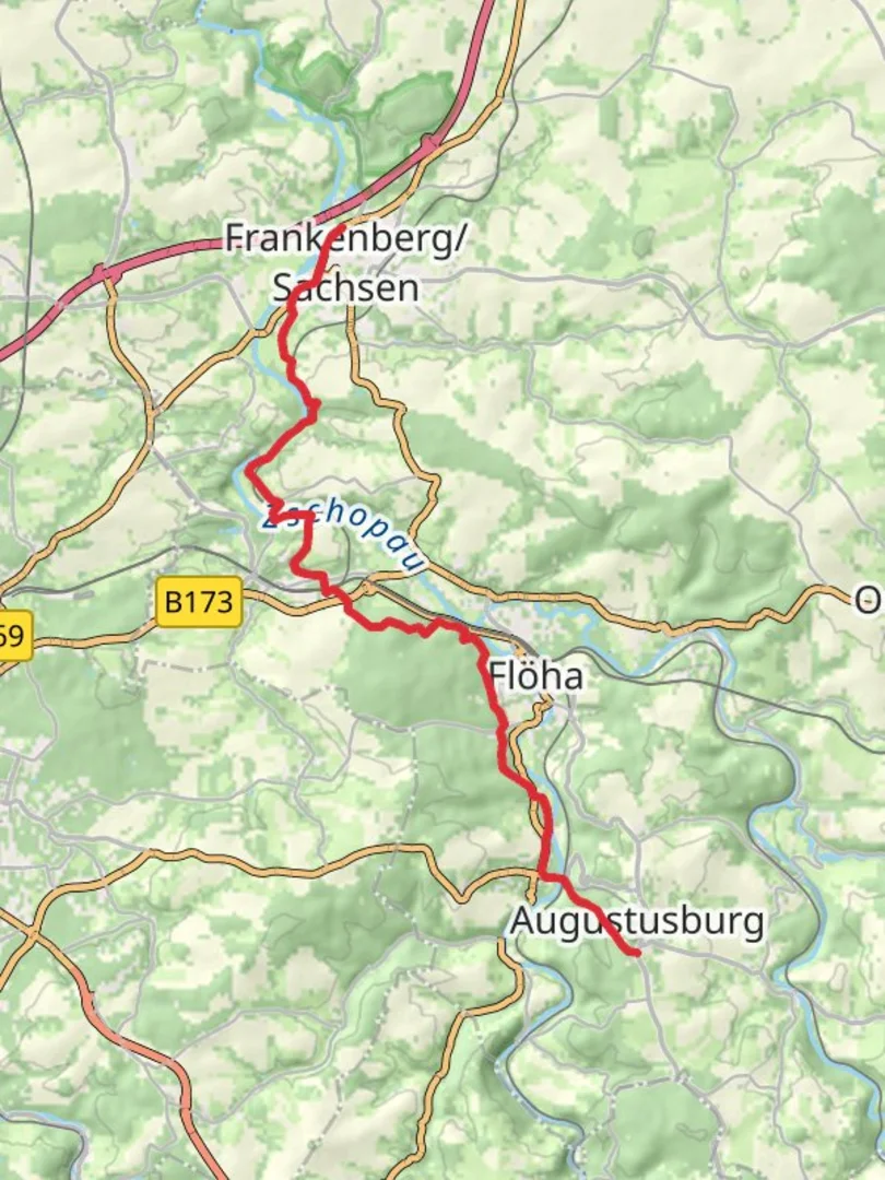 An image depicting the trail Augustusburg to Frankenberg Walk and its surrounding area.