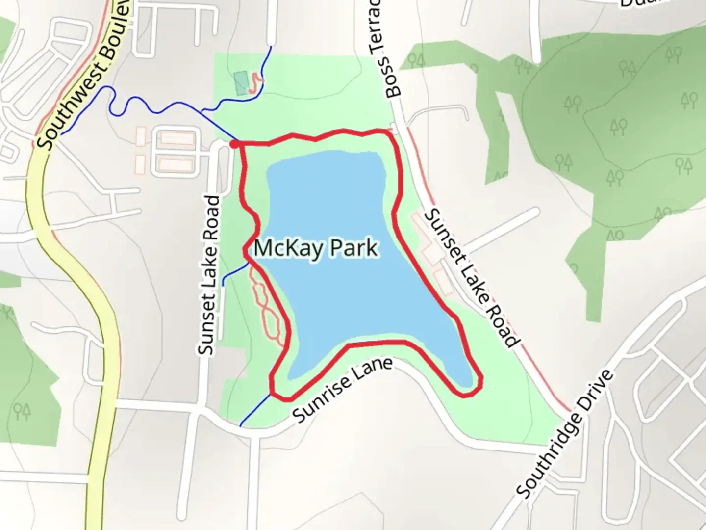 An image depicting the trail Sunset Lake Loop and its surrounding area.