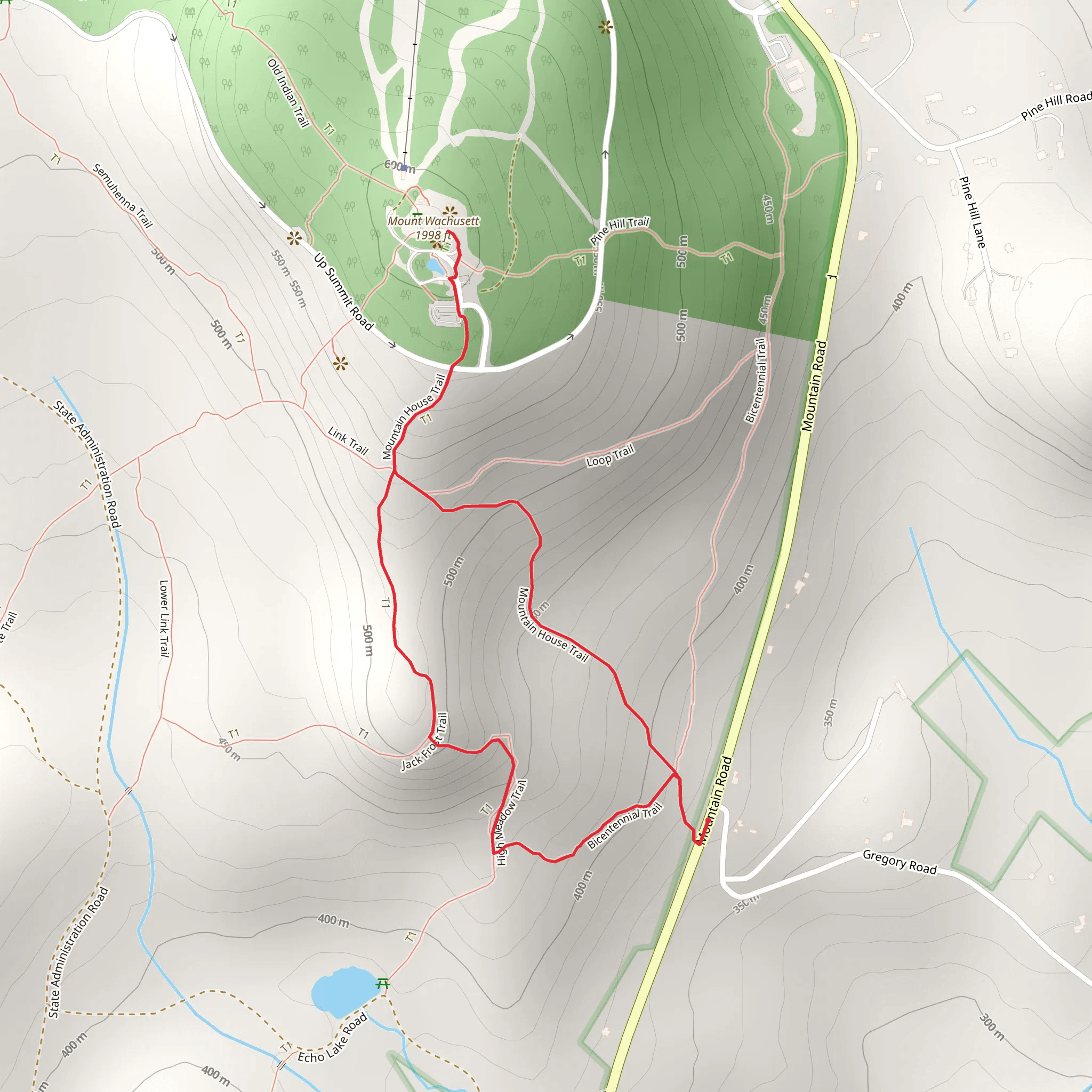 Mount Wachusett via Mountain House Trail mobile static map