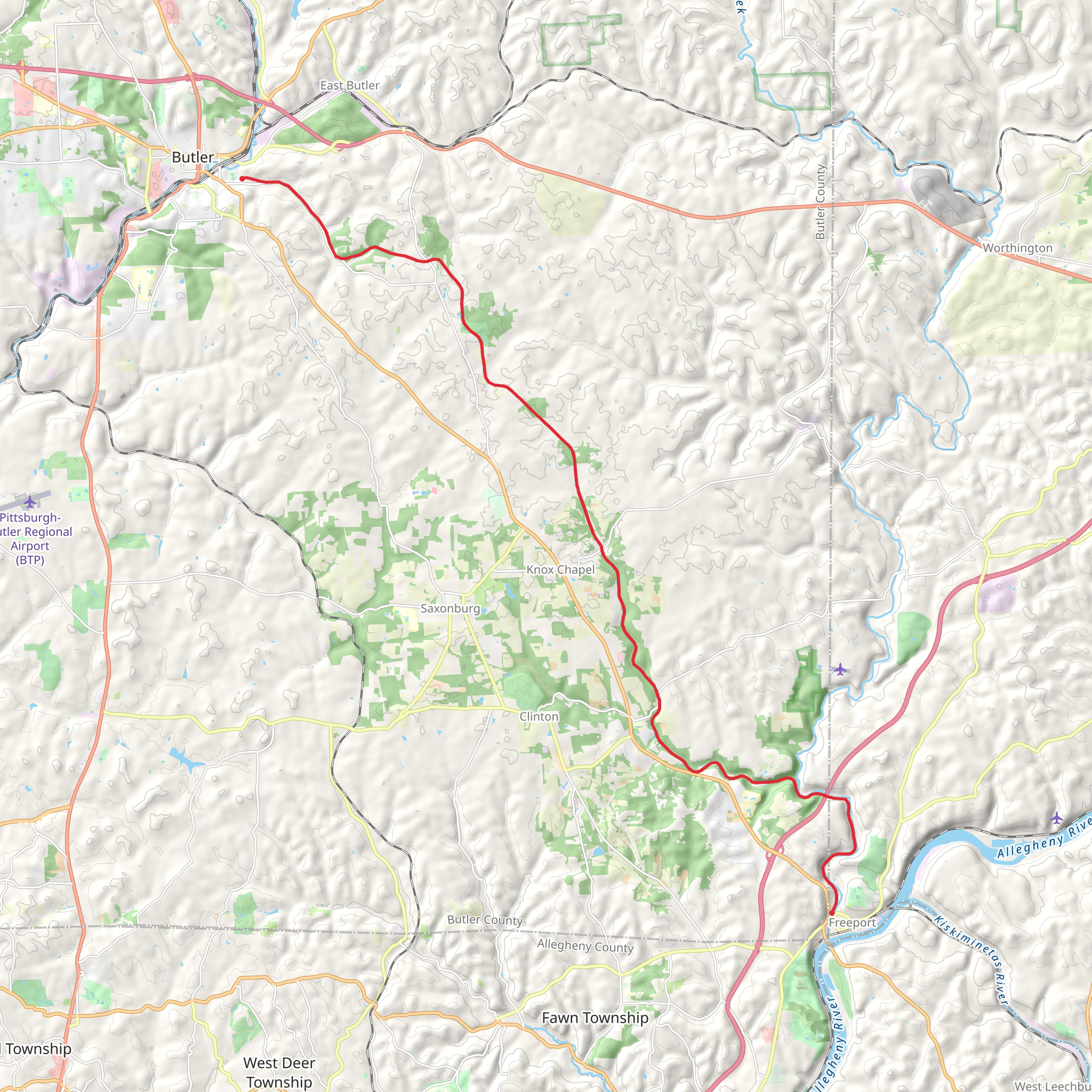 Laneville to Butler via Butler Freeport Trail mobile static map