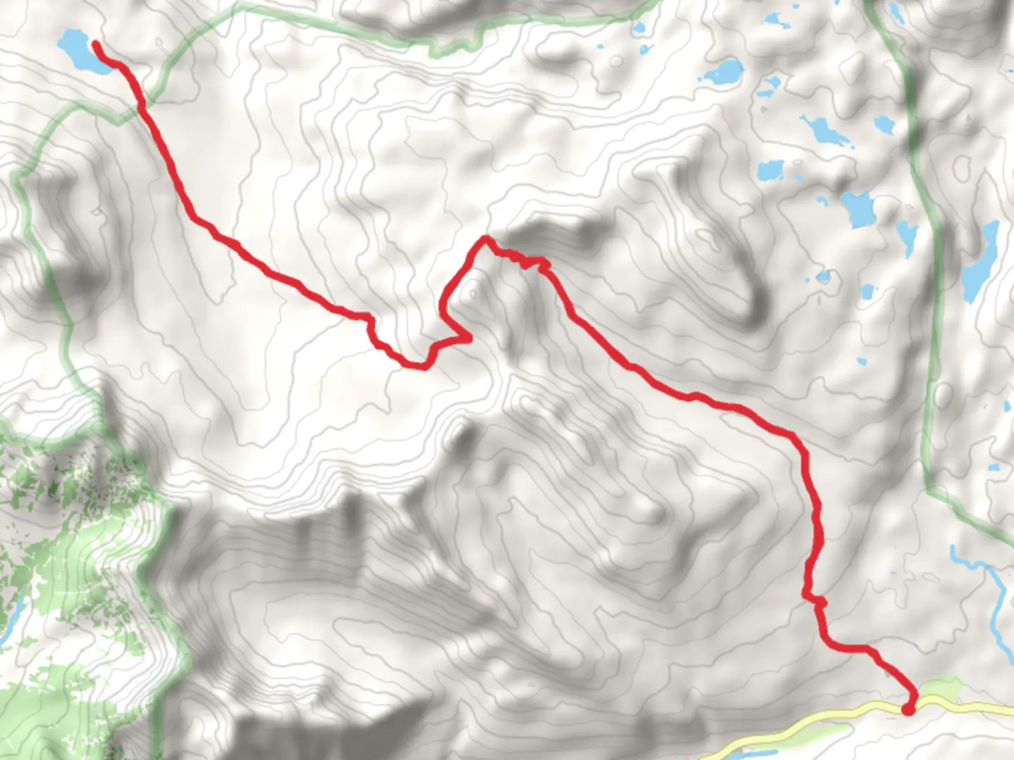 An image depicting the trail Scotch Bonnet Mountain, Fisher Mountain and Lake Abundance and its surrounding area.