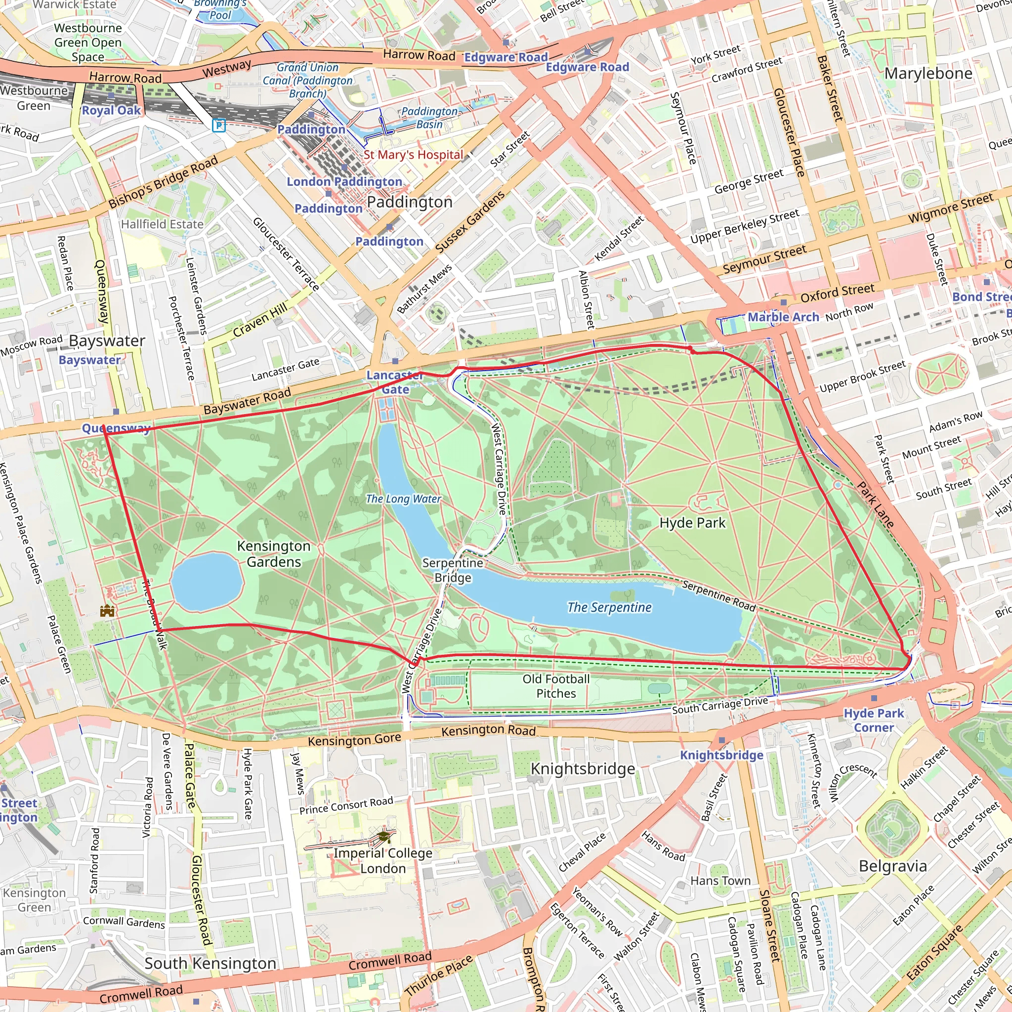 Round Pond, Kensington Gardens and Serpentine Loop mobile static map