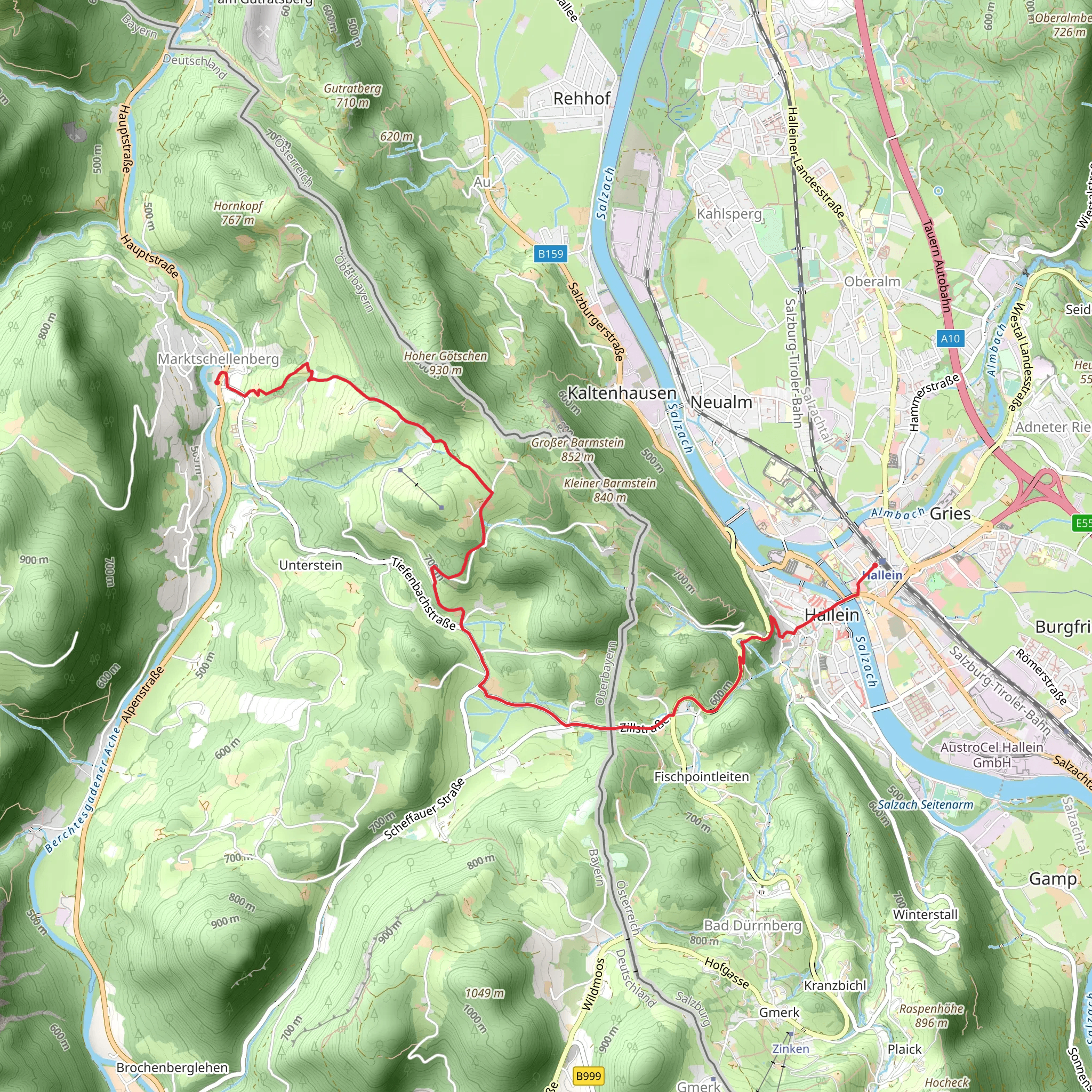 Marktschellenberg to Hallein via Arnoweg mobile static map