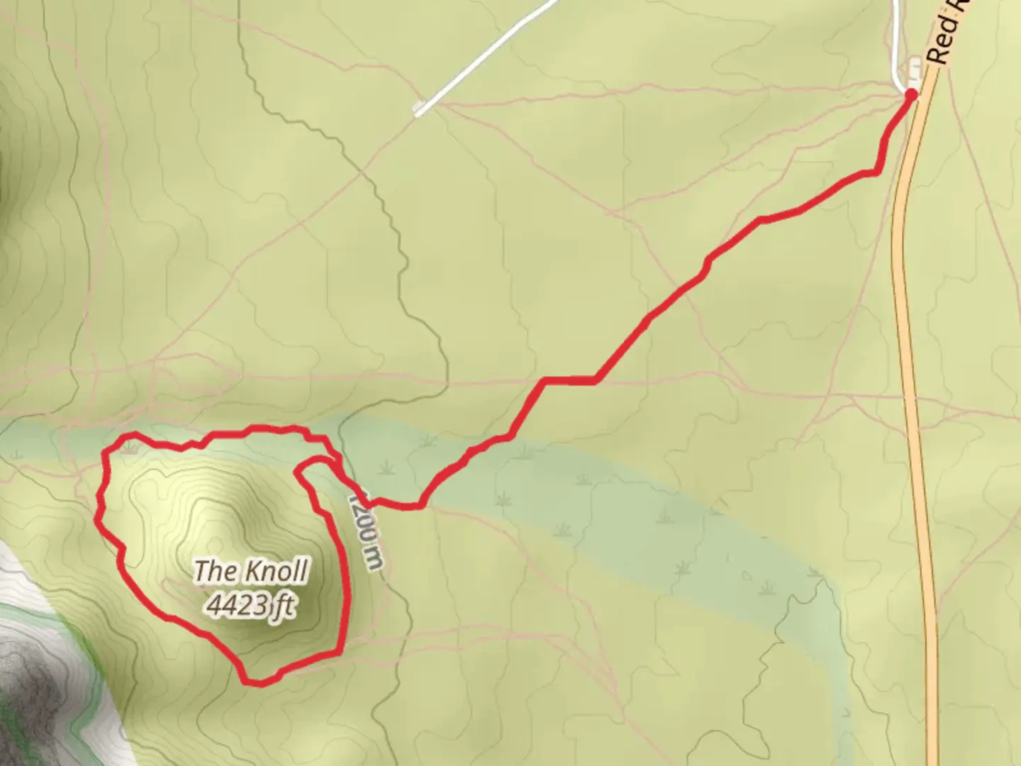 An image depicting the trail The Knoll Loop via Connector and its surrounding area.