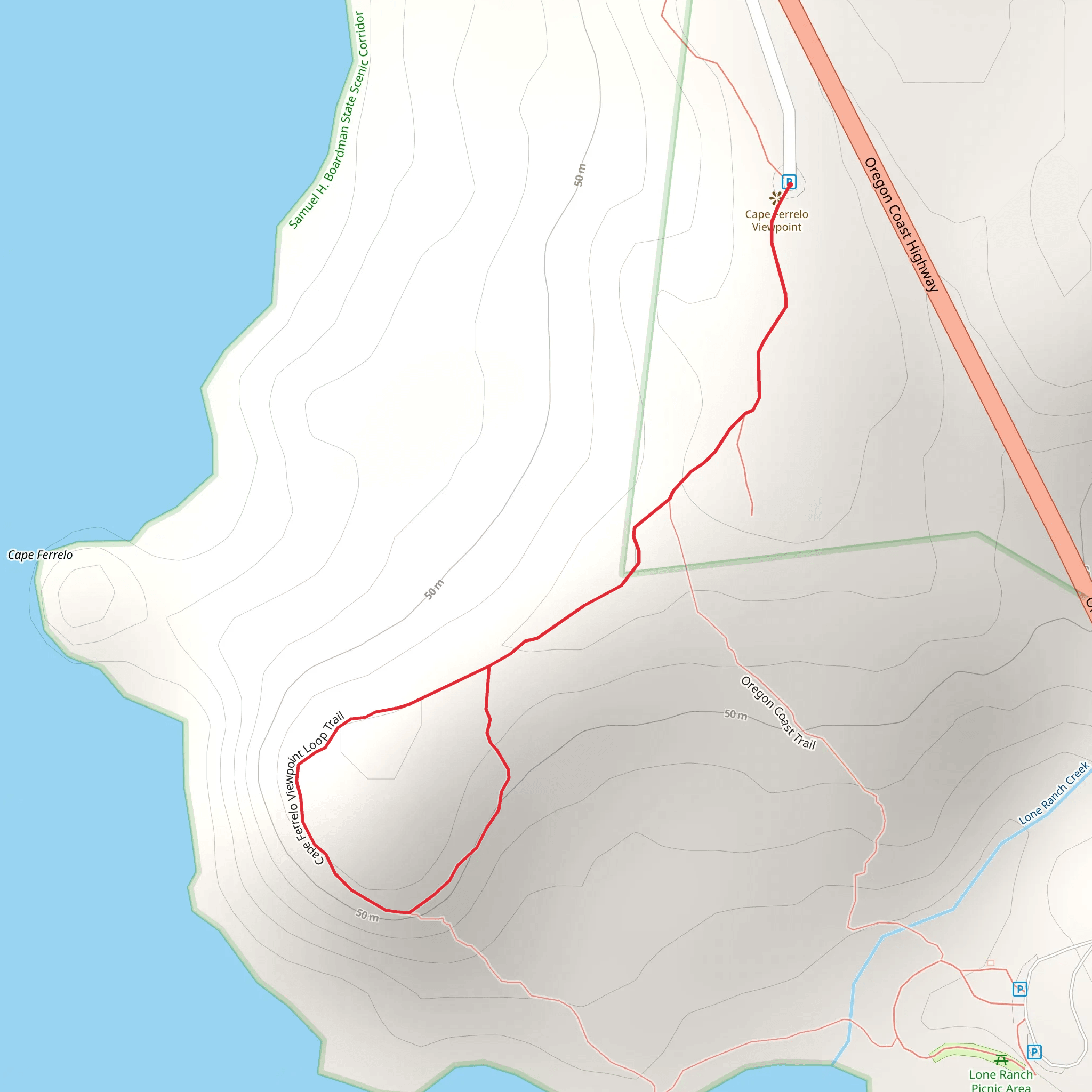 Cape Ferrelo Viewpoint Loop Trail mobile static map
