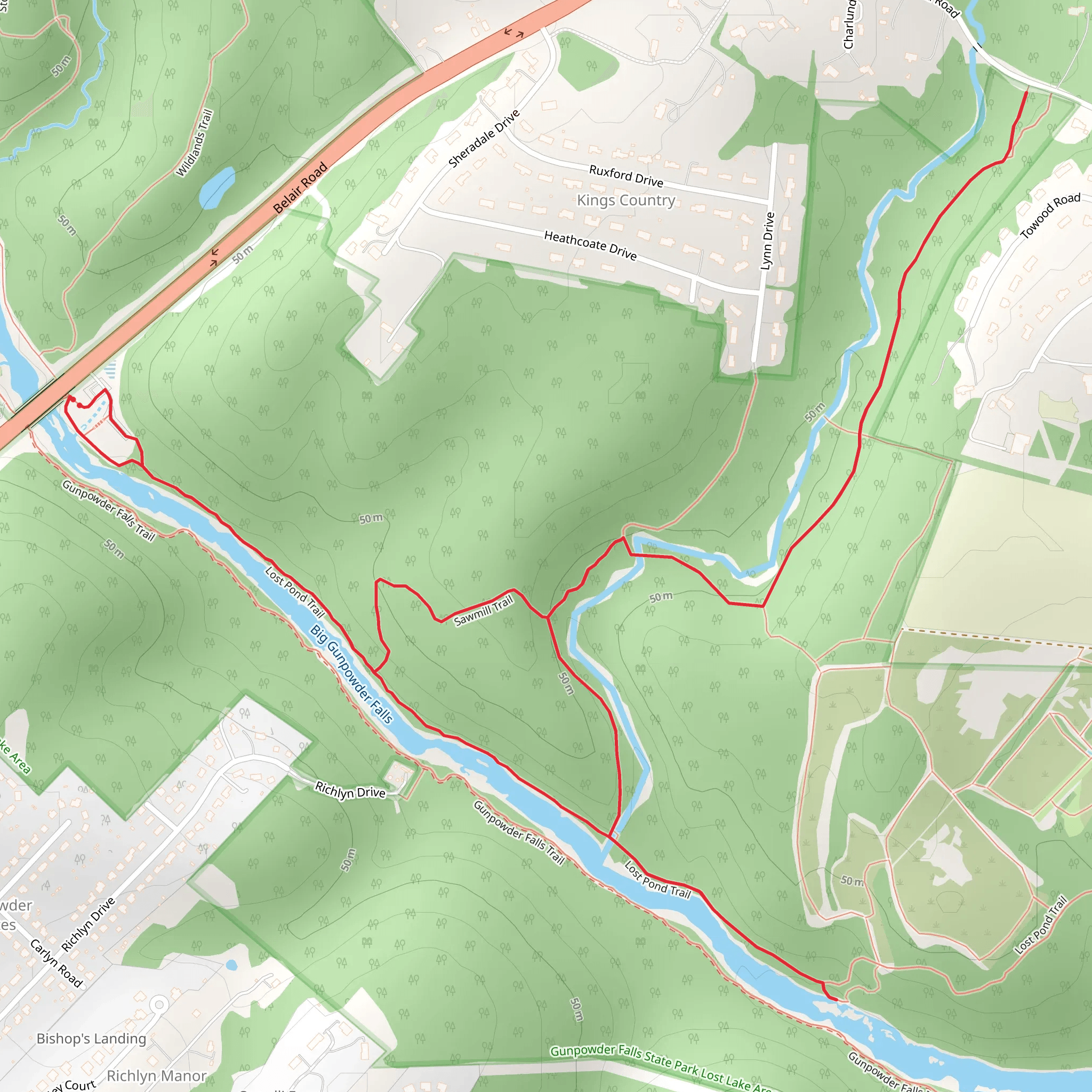 Lost Pond Trail and Sawmill Trail mobile static map