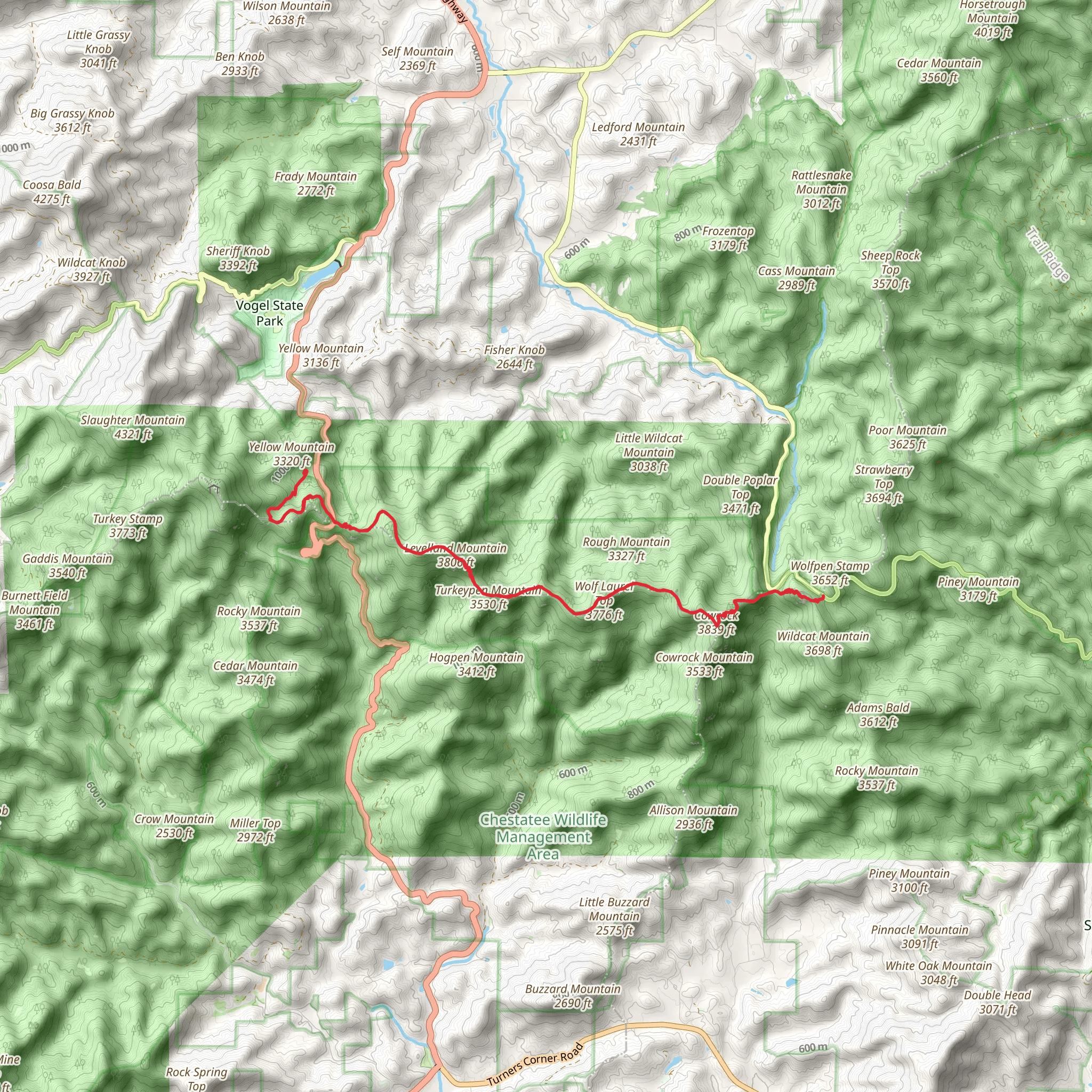 Levelland Mountain to Green Cliff Top mobile static map