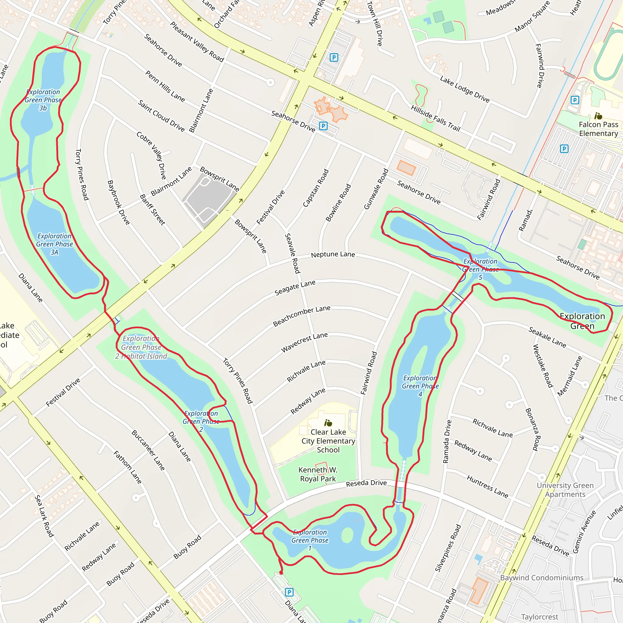 Exploration Green Phase 1, 2, 3 and 4 Loop mobile static map