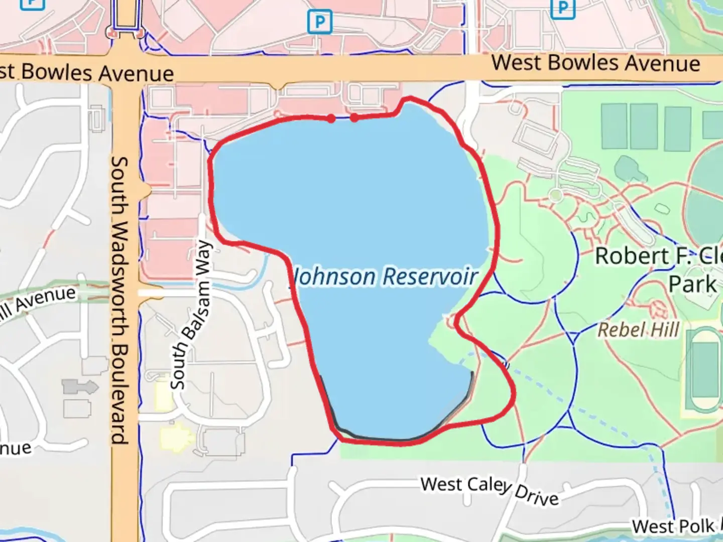 An image depicting the trail Johnson Reservoir Loop and its surrounding area.