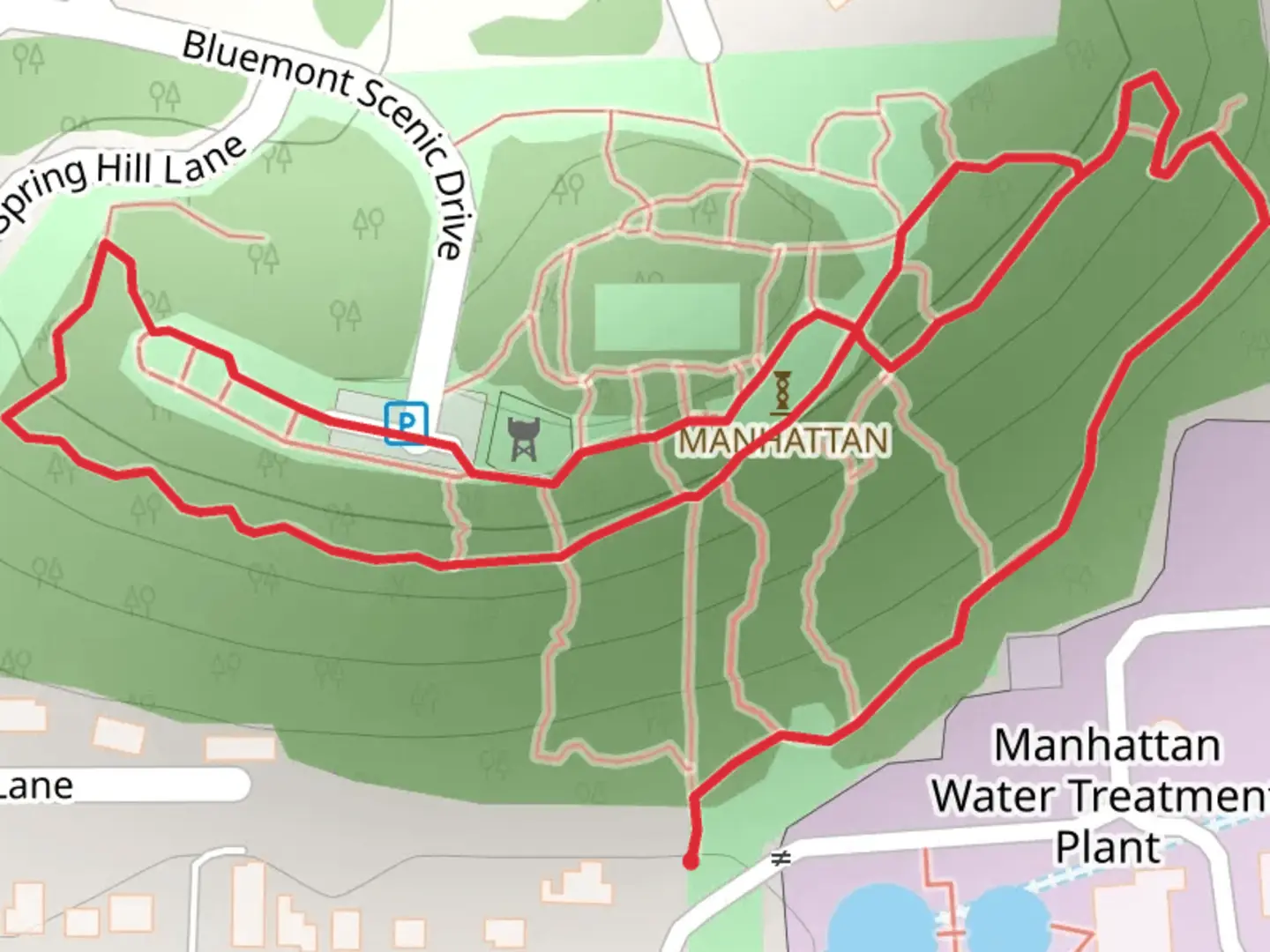 An image depicting the trail Bluemont Hill Park and its surrounding area.