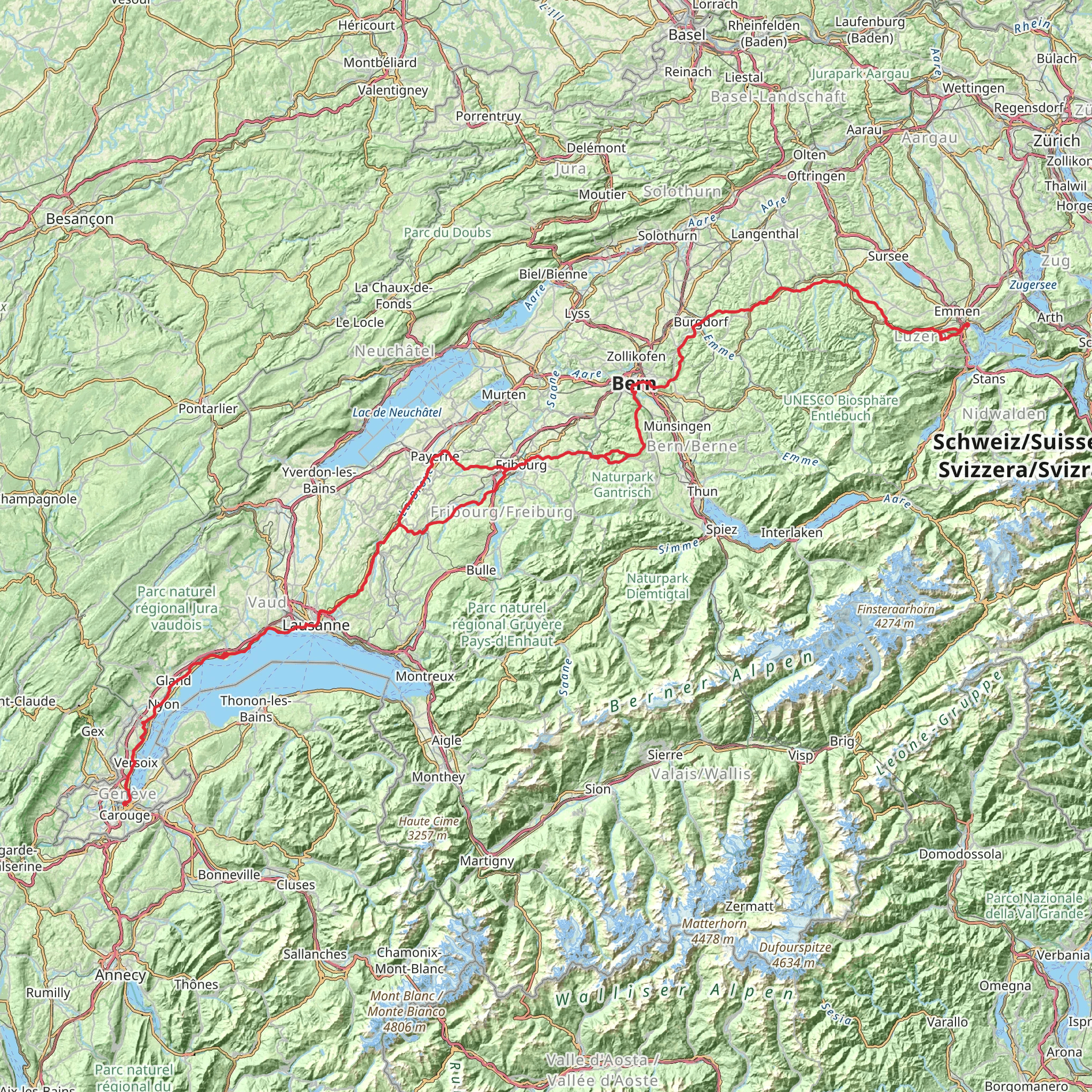 Camino Lucerne-Geneva mobile static map