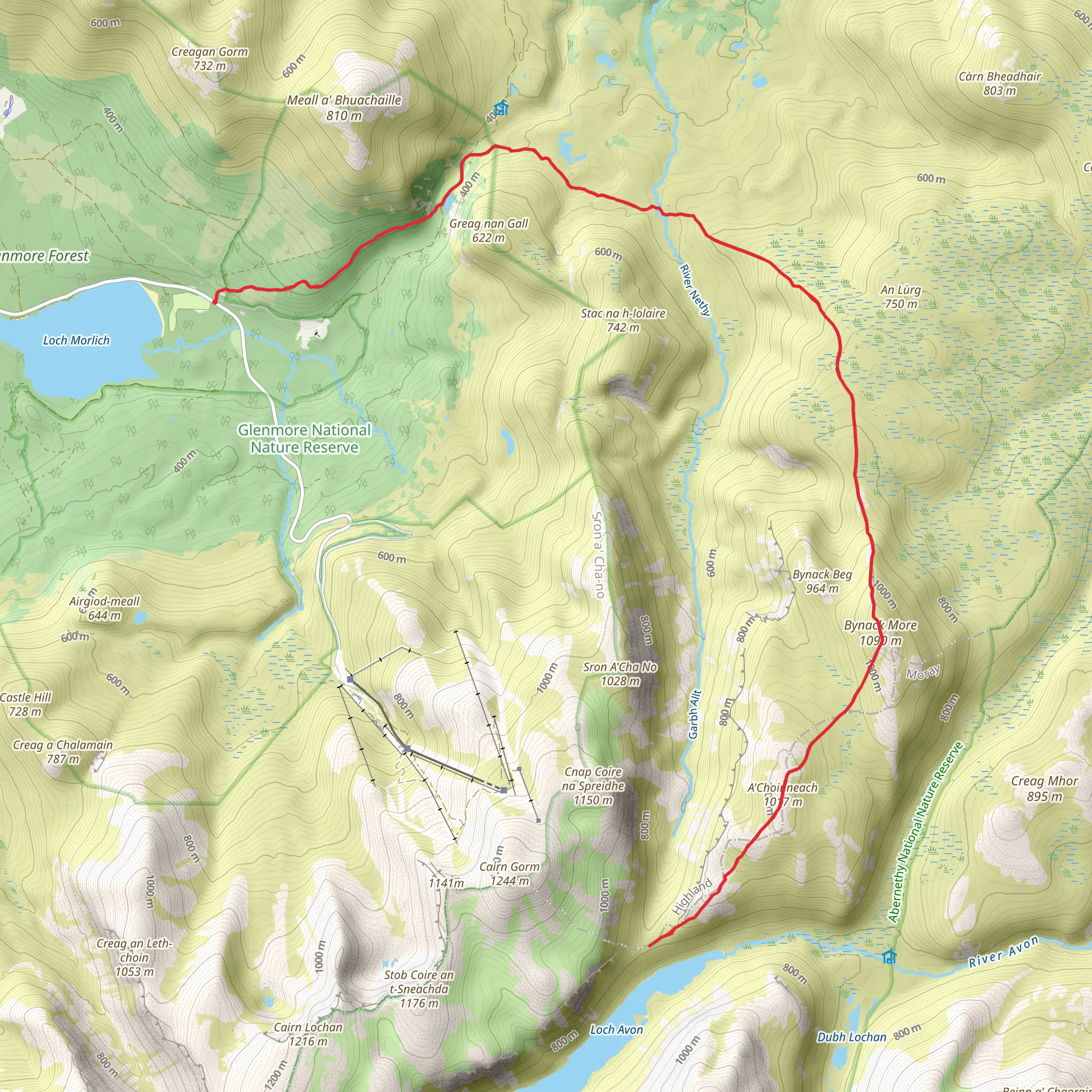 Bynack More and Saddle from Glenmore mobile static map