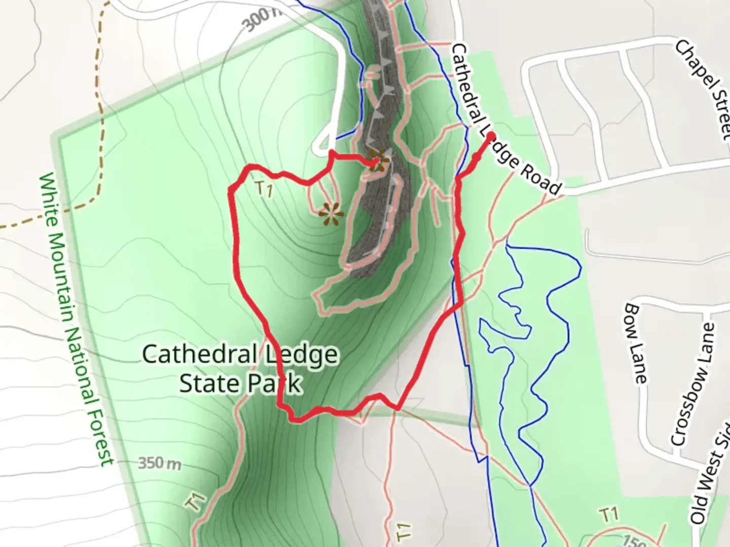 An image depicting the trail Cathedral Ledge via Bryce Path Link Trail - Yellow and its surrounding area.
