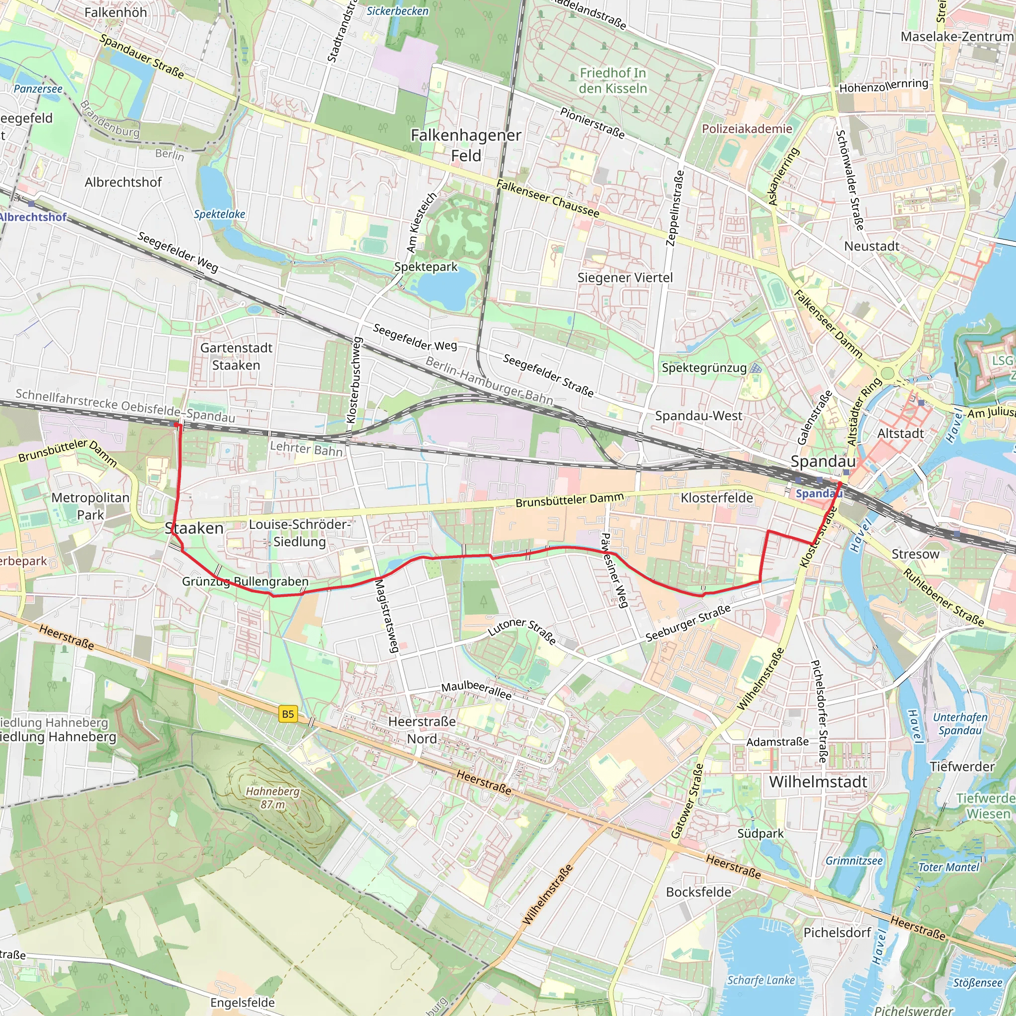 Spandau to Berlin - Staaken via Bullengrabenweg mobile static map