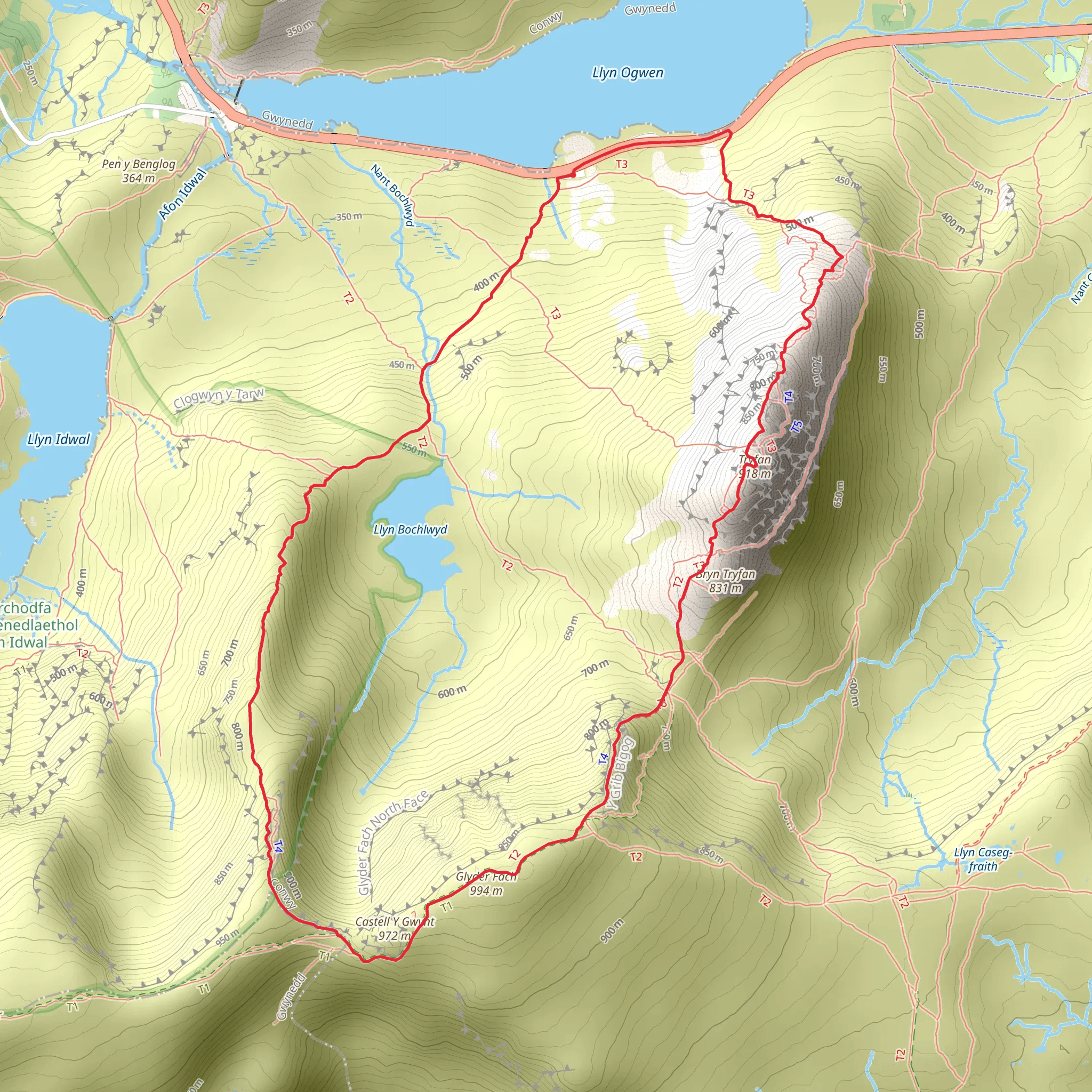 Cwm Bochlwyd Loop mobile static map