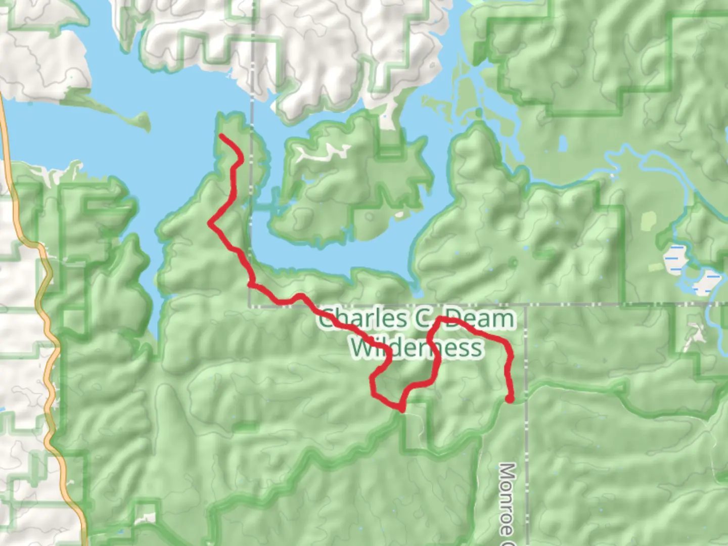 An image depicting the trail Grubb Ridge Trail and Peninsula Trail and its surrounding area.