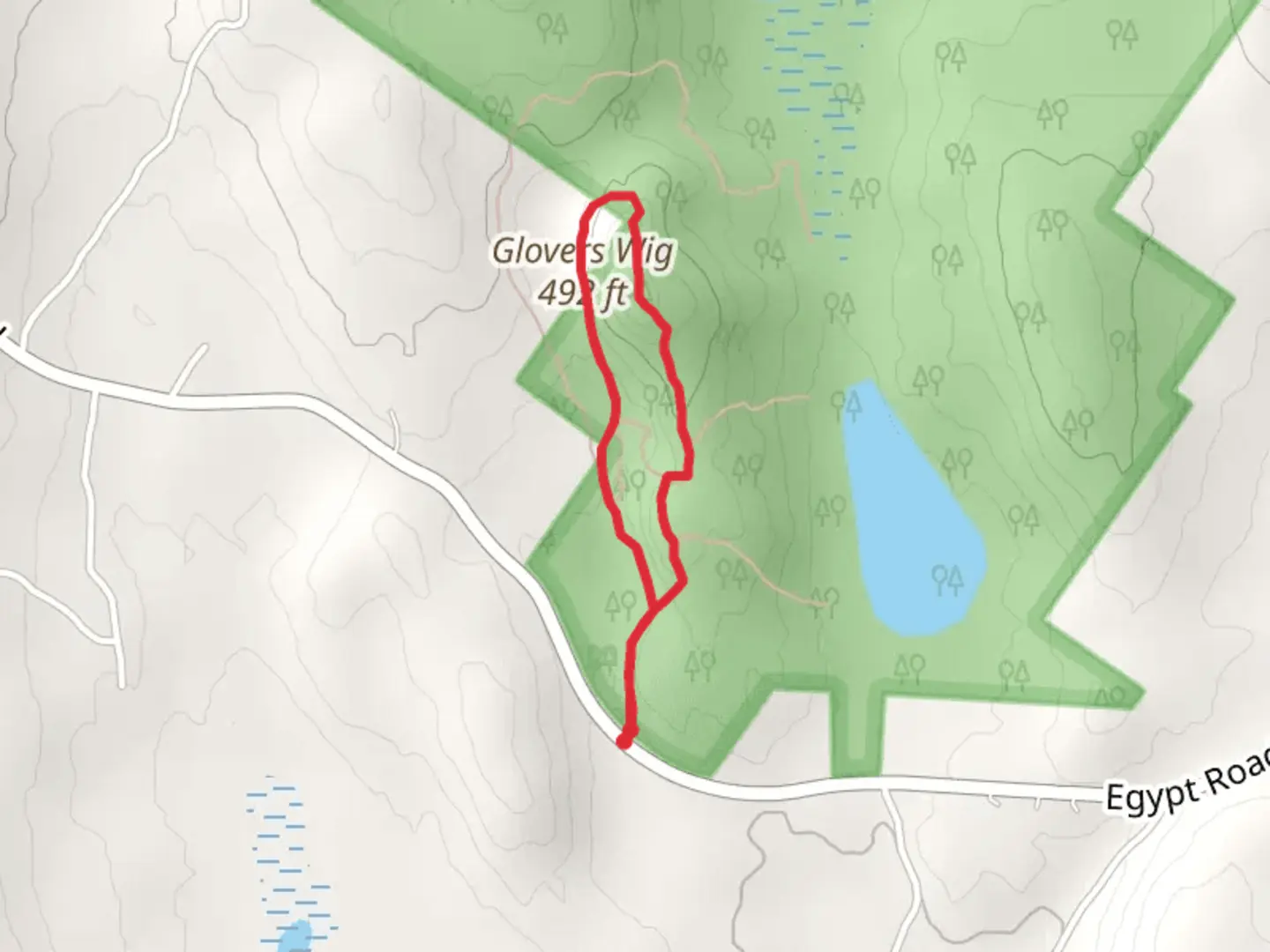 An image depicting the trail Glover's Wig Summit Loop and its surrounding area.