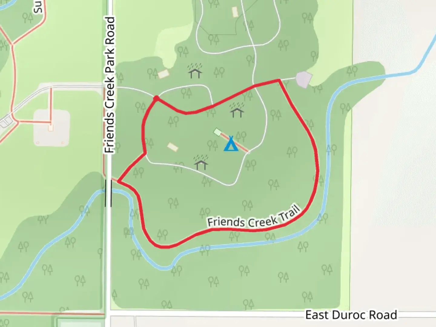 An image depicting the trail Friends Creek Loop and its surrounding area.