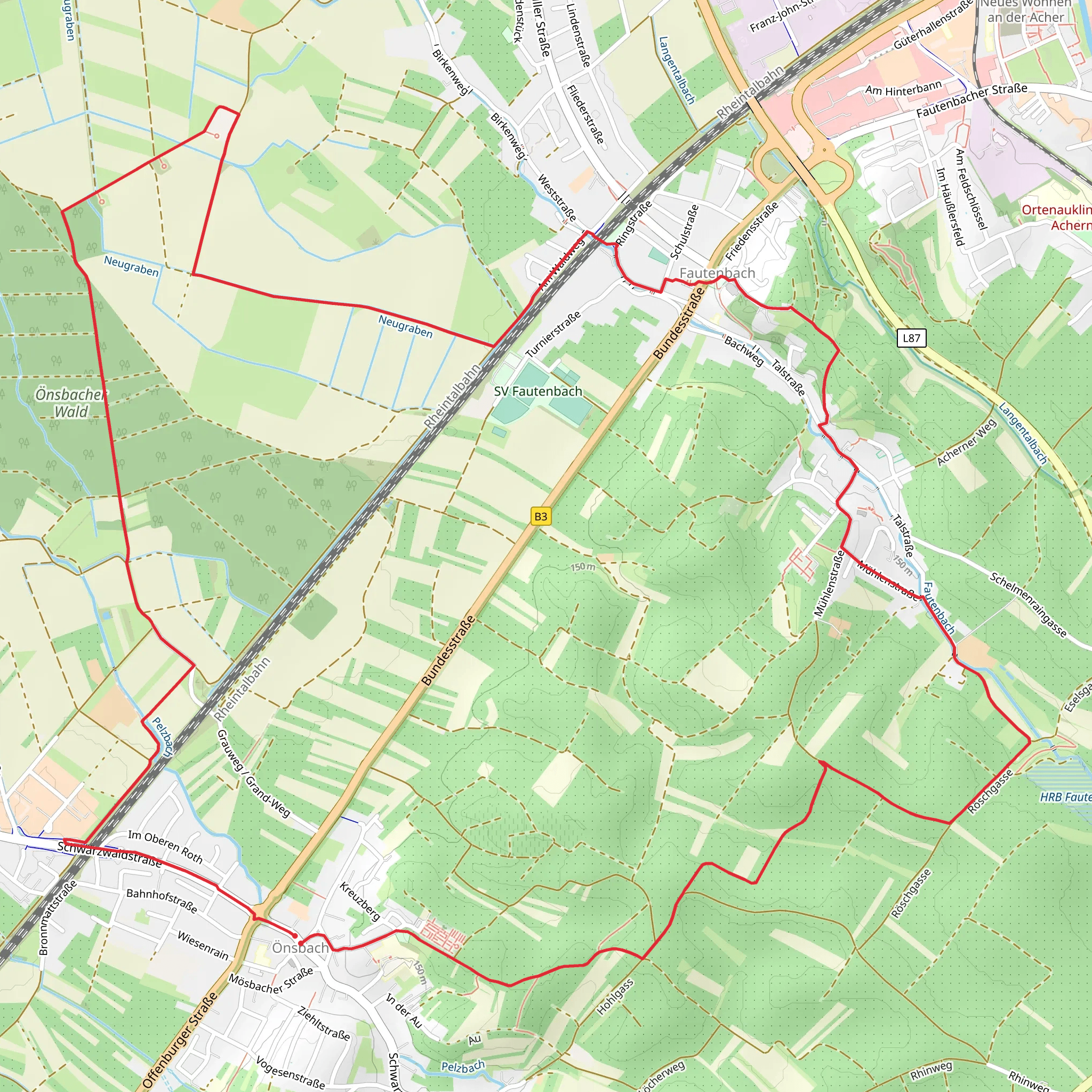 Önsbach Ortsmitte - Neufeld and Eselsgasse mobile static map