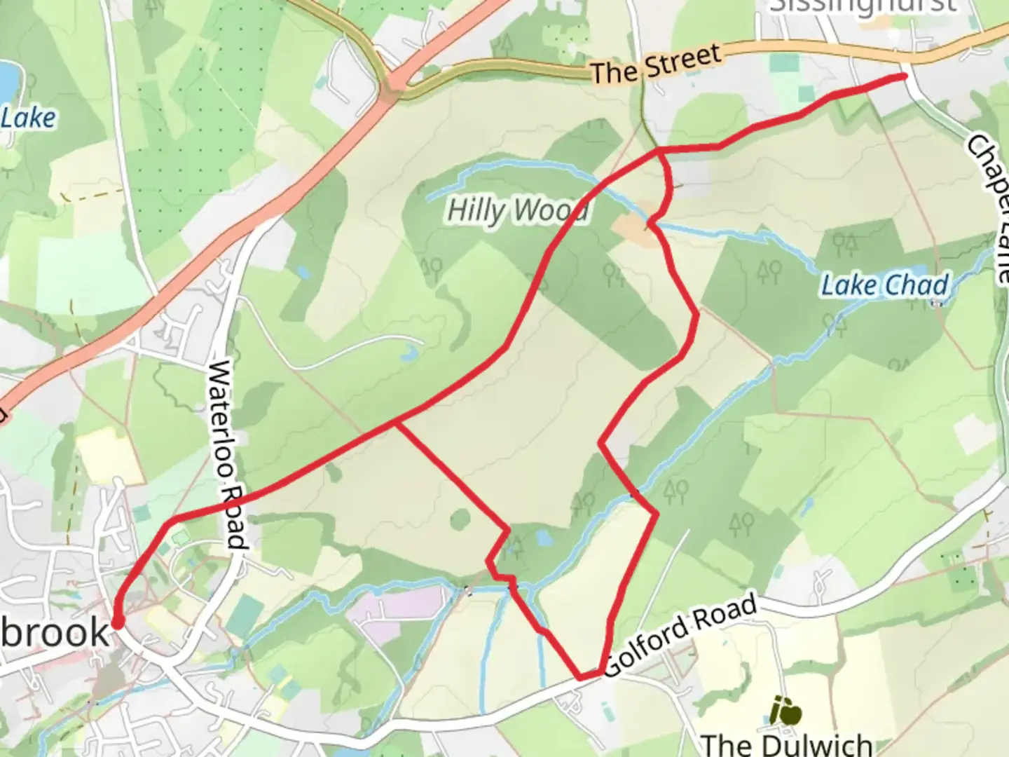 An image depicting the trail Hilly Wood and Cranbrook Cemetery and its surrounding area.