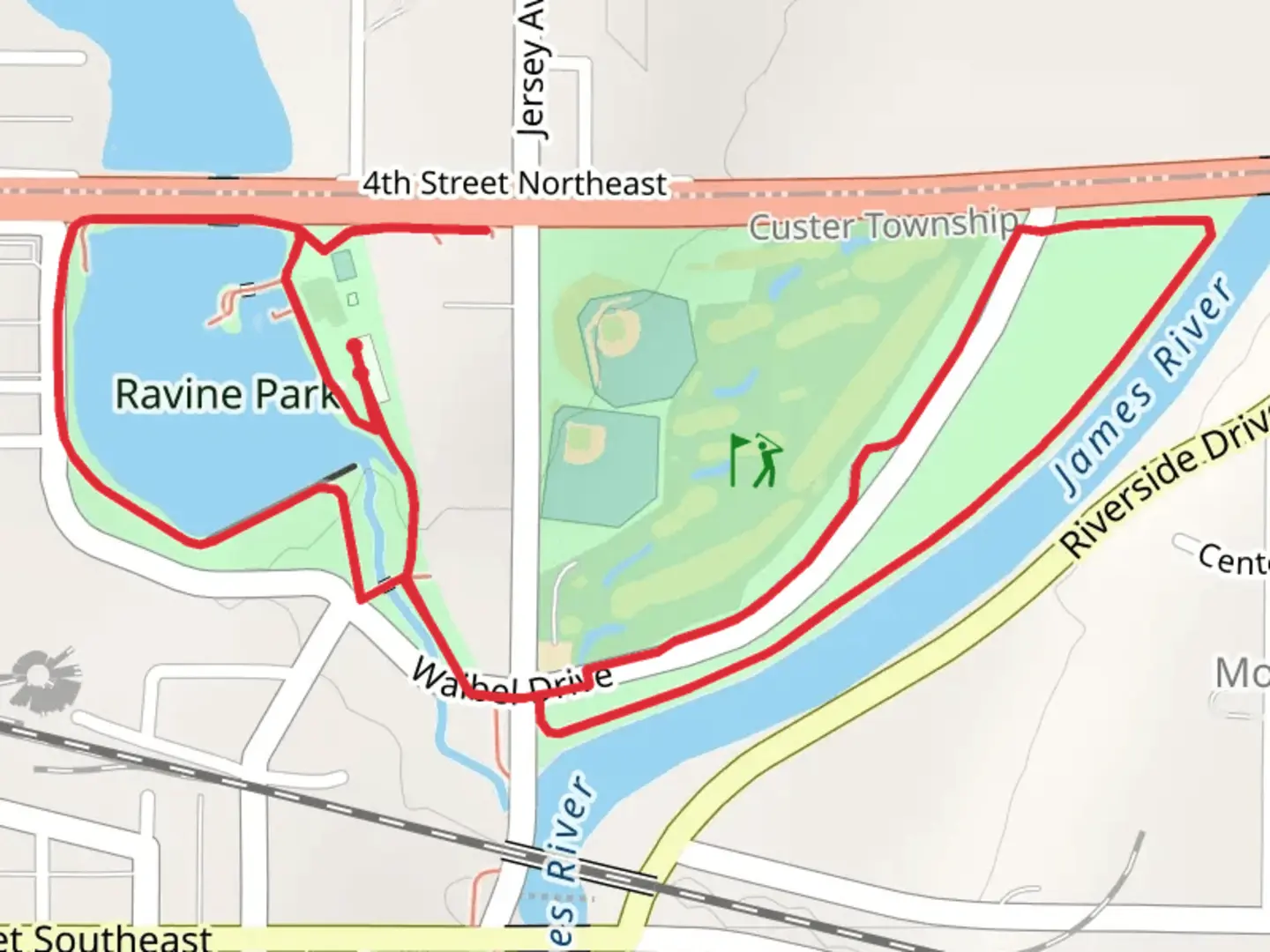 An image depicting the trail Ravine Park and Memorial Park County Park Campground Loop and its surrounding area.