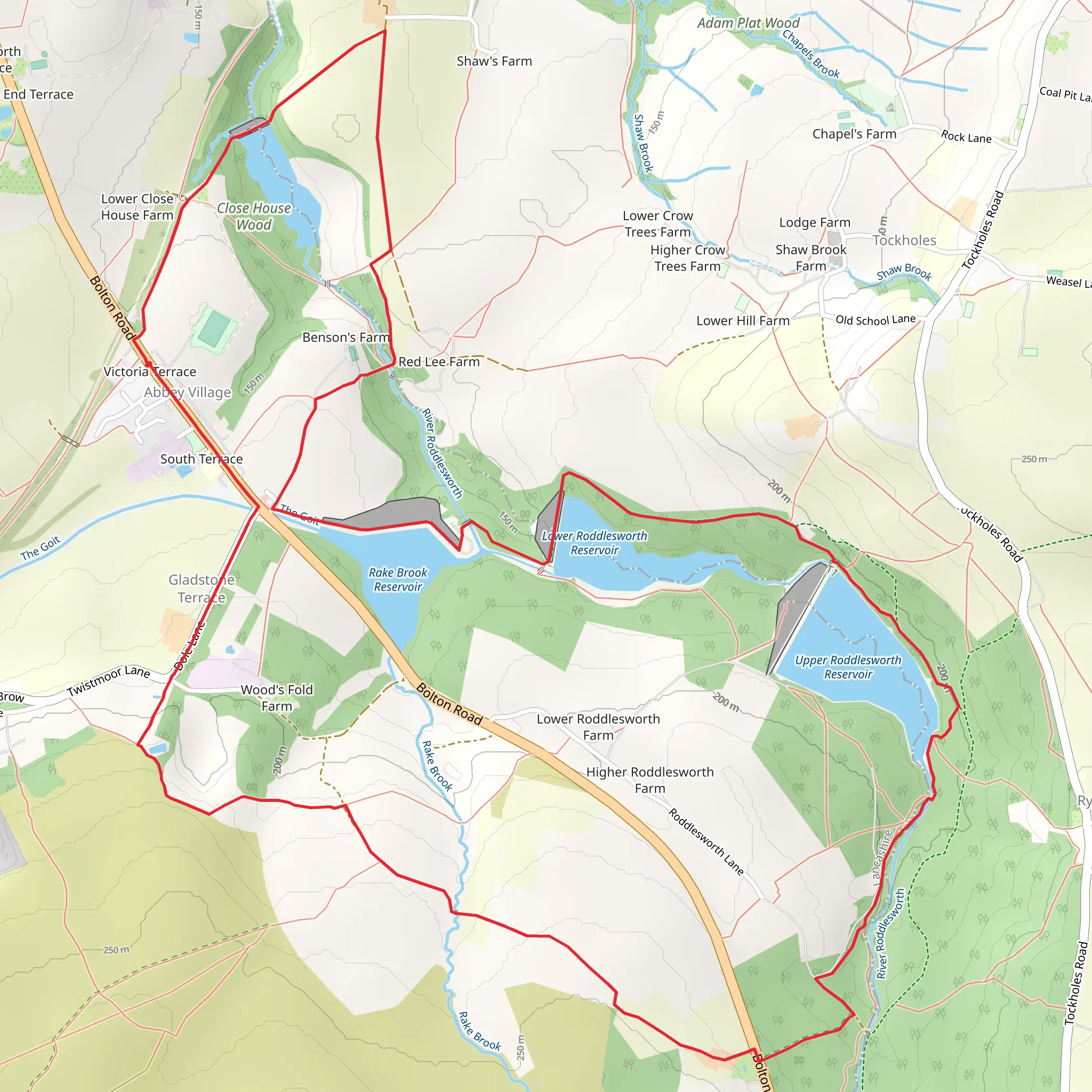 Close House Reservoir, Red Lee Wood and Roddlesworth Reservoir Loop mobile static map