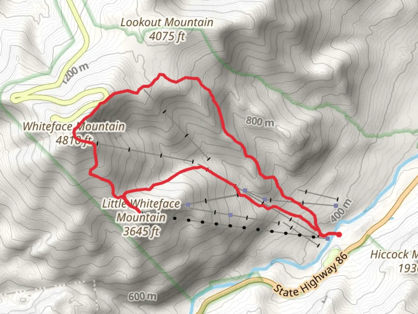 An image depicting the trail Whiteface Mountain and Little Whiteface Mountain Loop and its surrounding area.