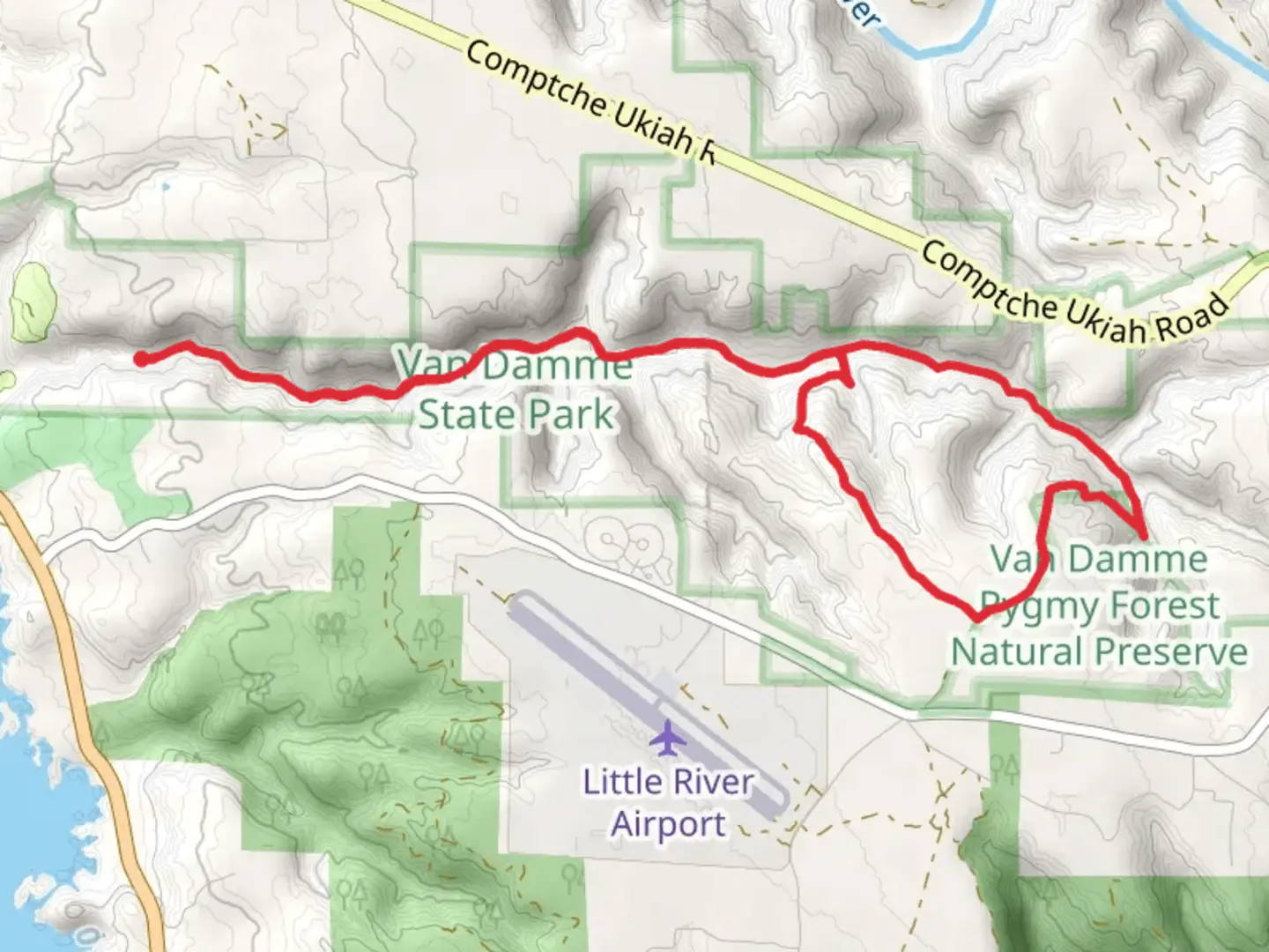 An image depicting the trail Fern Canyon Scenic Trail and Old Logging Road Trail and its surrounding area.