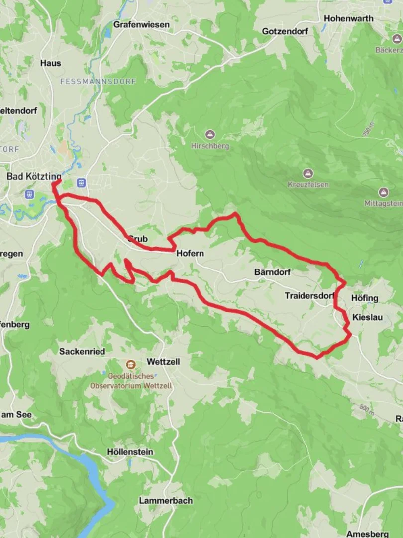 An image depicting the trail Zellertal to Hofing Loop and its surrounding area.