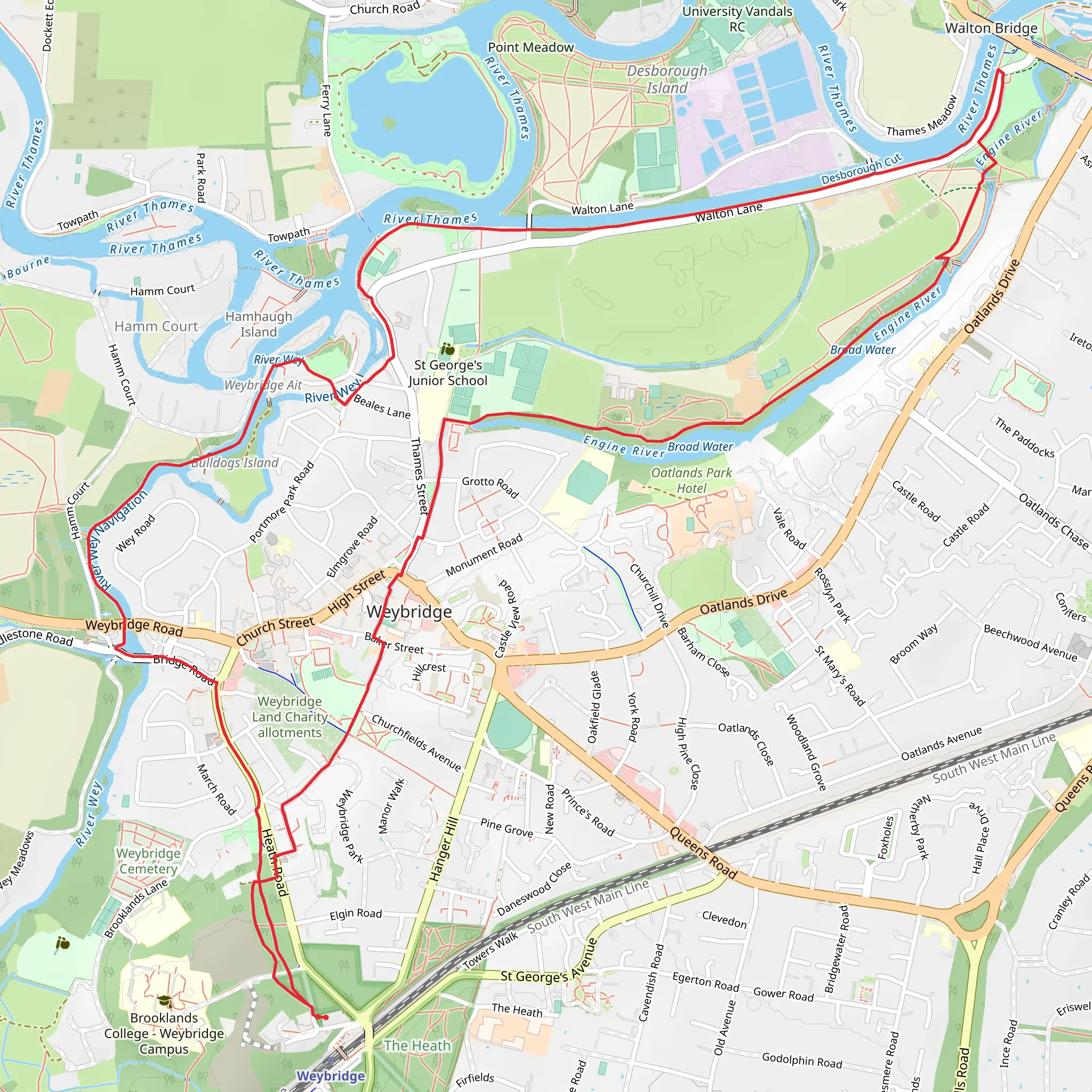 Weybridge Loop via Desborough Cut mobile static map