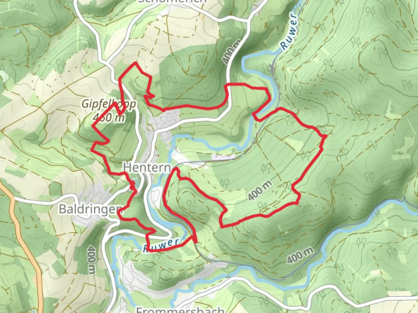 An image depicting the trail Ruwer-Hochwald-Schleife Loop and its surrounding area.