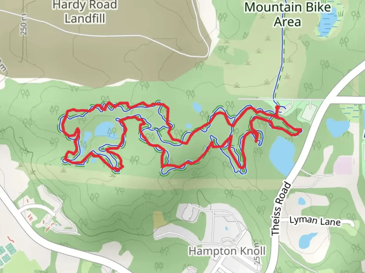 An image depicting the trail Beginner Loop, B Loop and C Loop and its surrounding area.