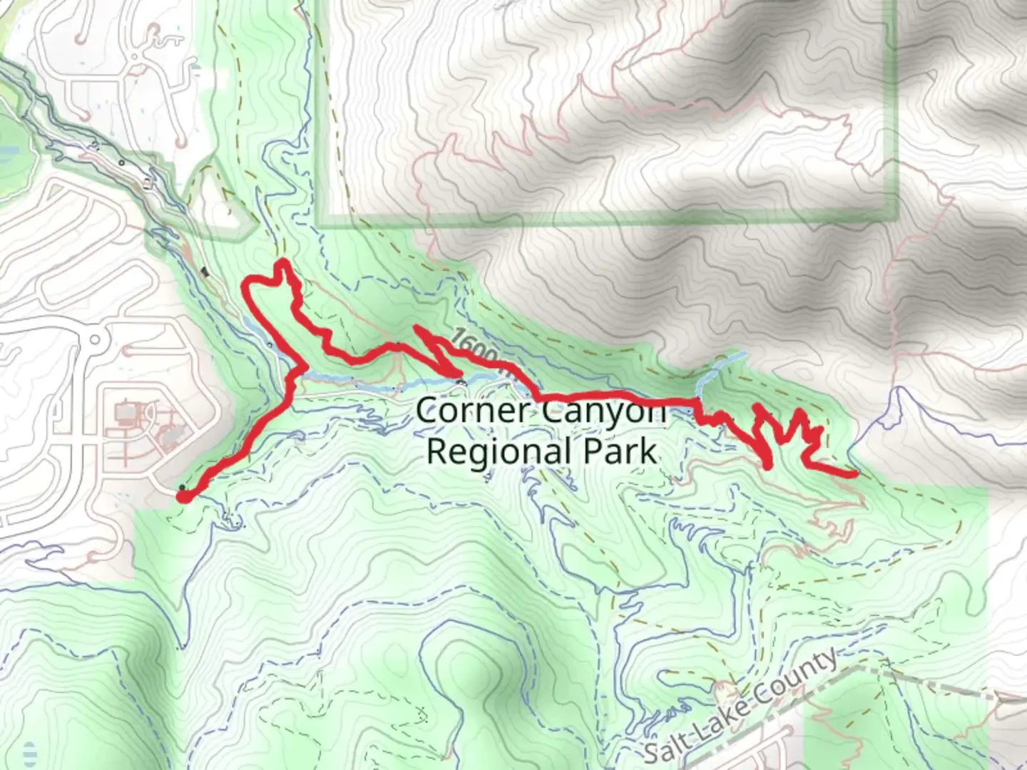 An image depicting the trail Gas Line and Ghost Falls Walk and its surrounding area.